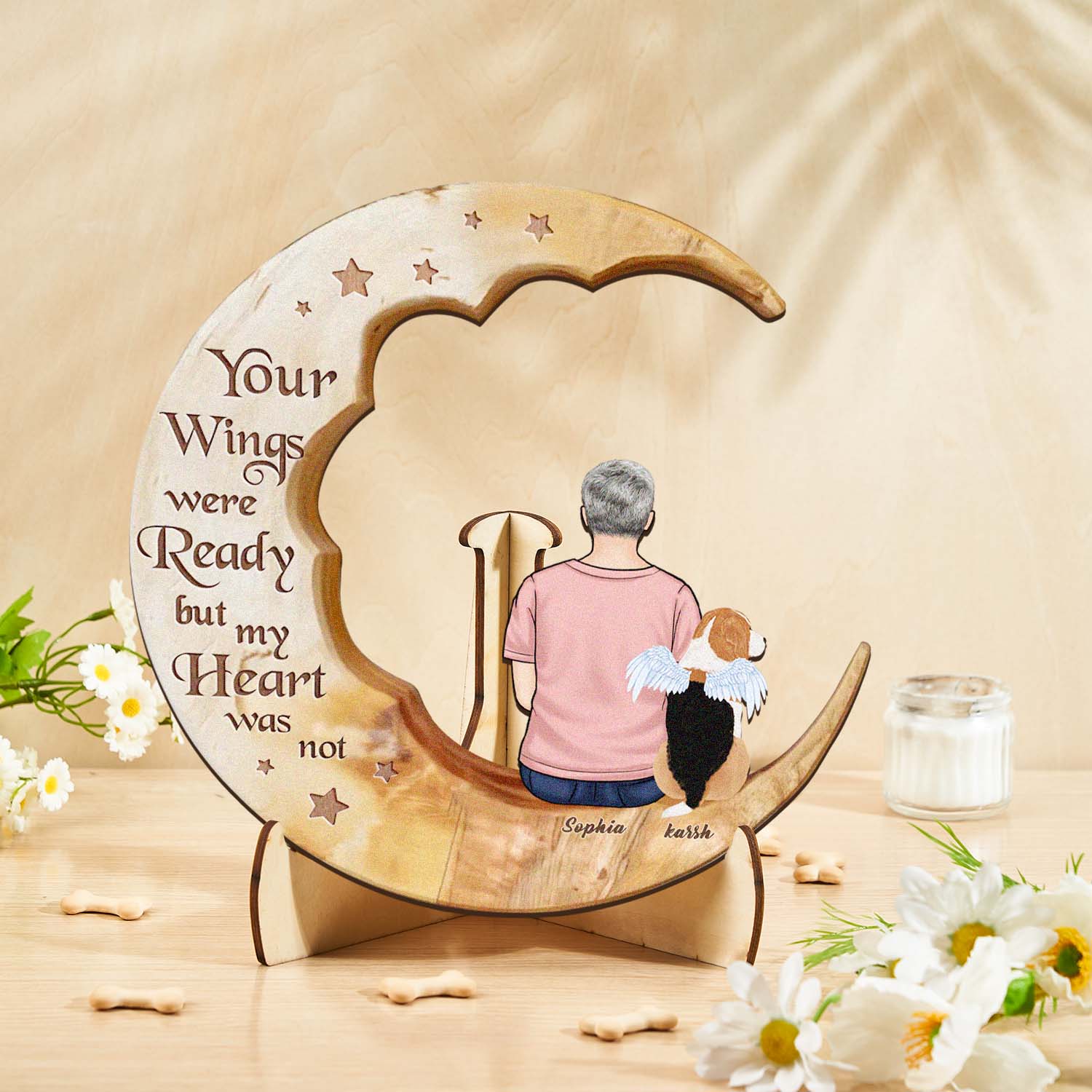 Personalized Dog Mom Moon Wooden Art – Custom Pet Lover Gift