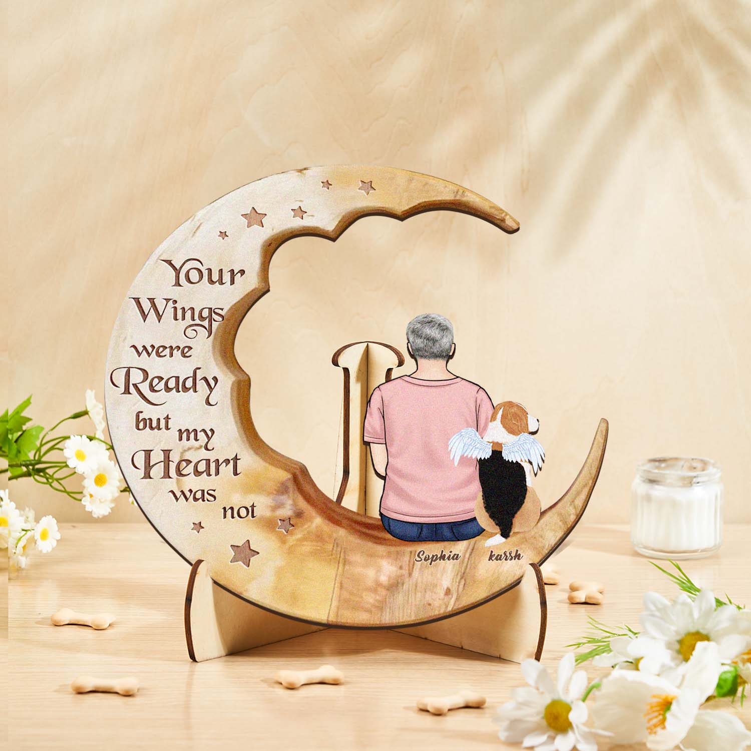 Personalized Dog Mom Moon Wooden Art – Custom Pet Lover Gift