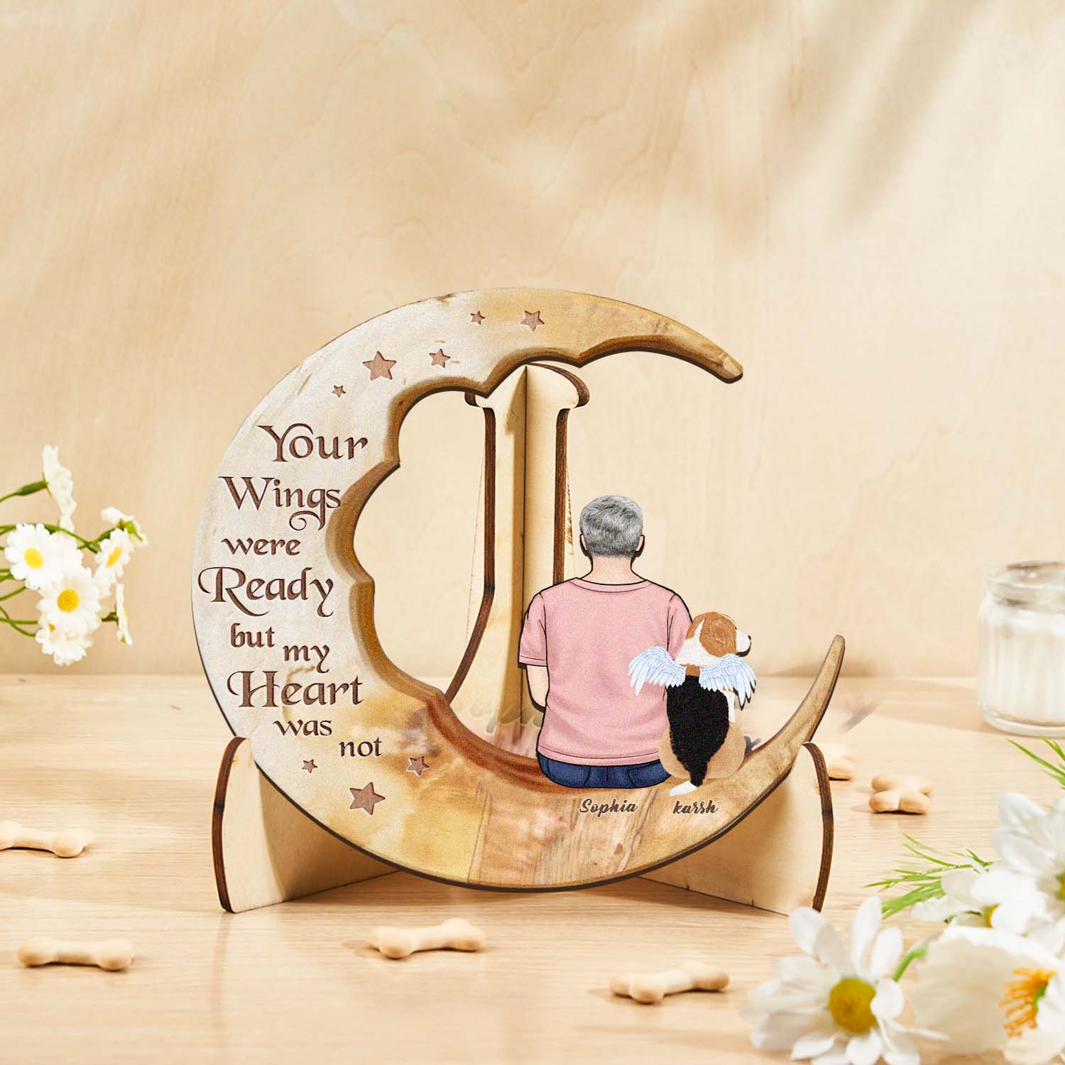 Personalized Dog Mom Moon Wooden Art – Custom Pet Lover Gift