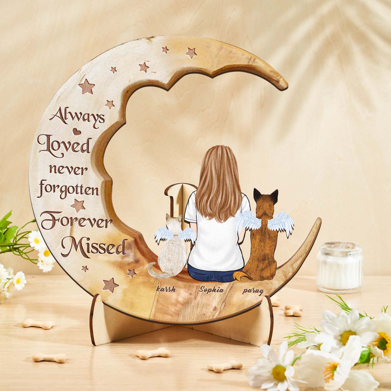 Personalized Dog Mom Moon Wooden Art – Custom Pet Lover Gift