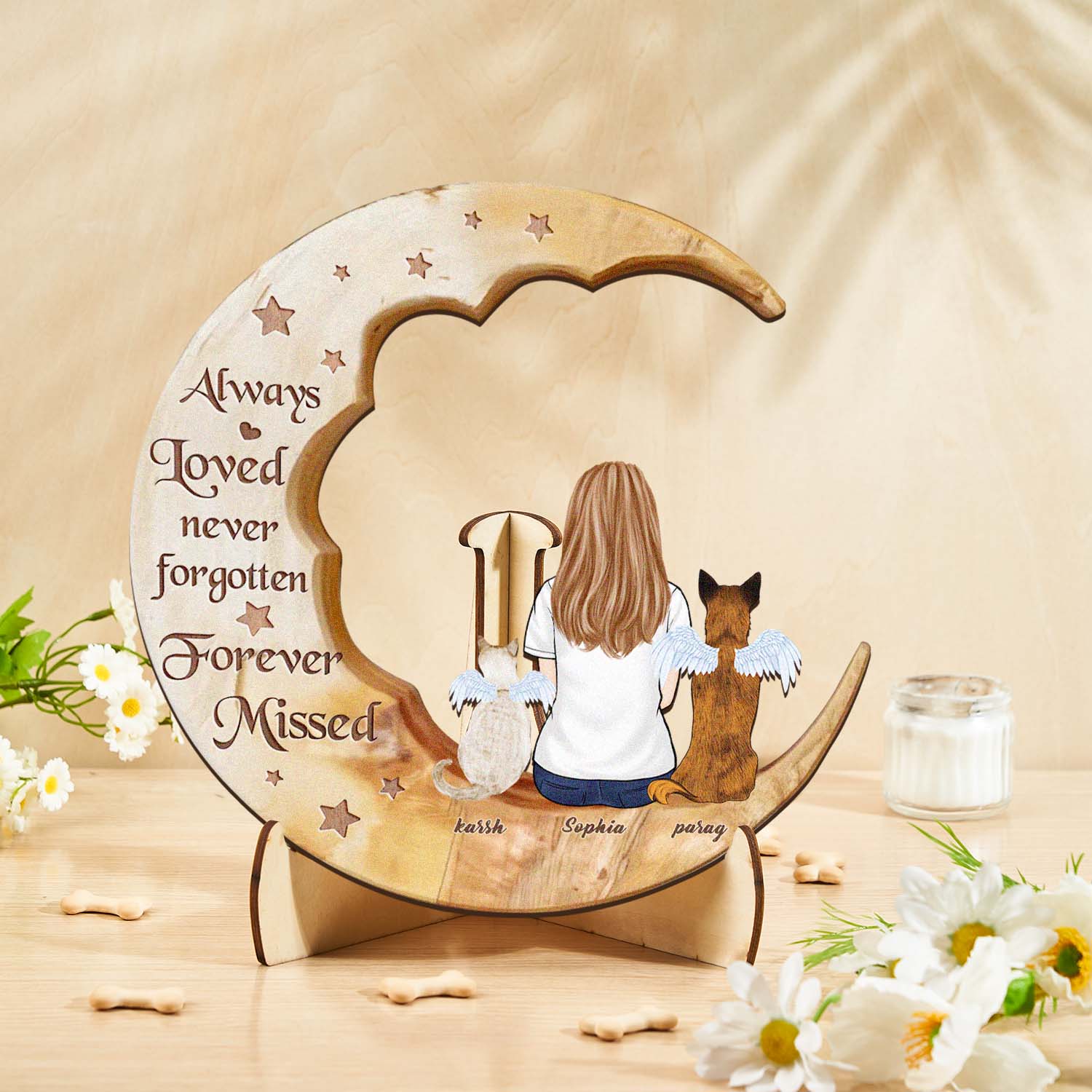 Personalized Dog Mom Moon Wooden Art – Custom Pet Lover Gift