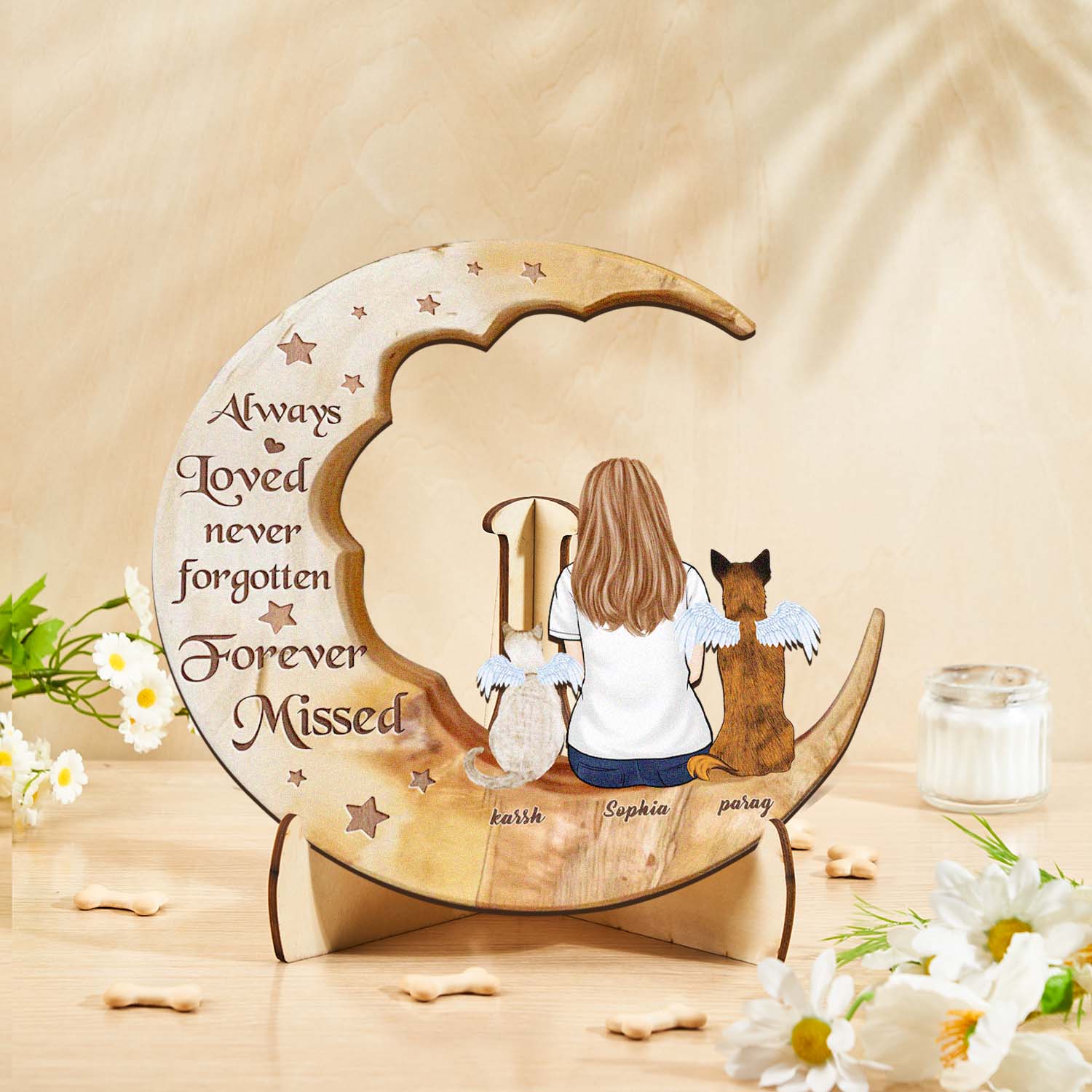 Personalized Dog Mom Moon Wooden Art – Custom Pet Lover Gift