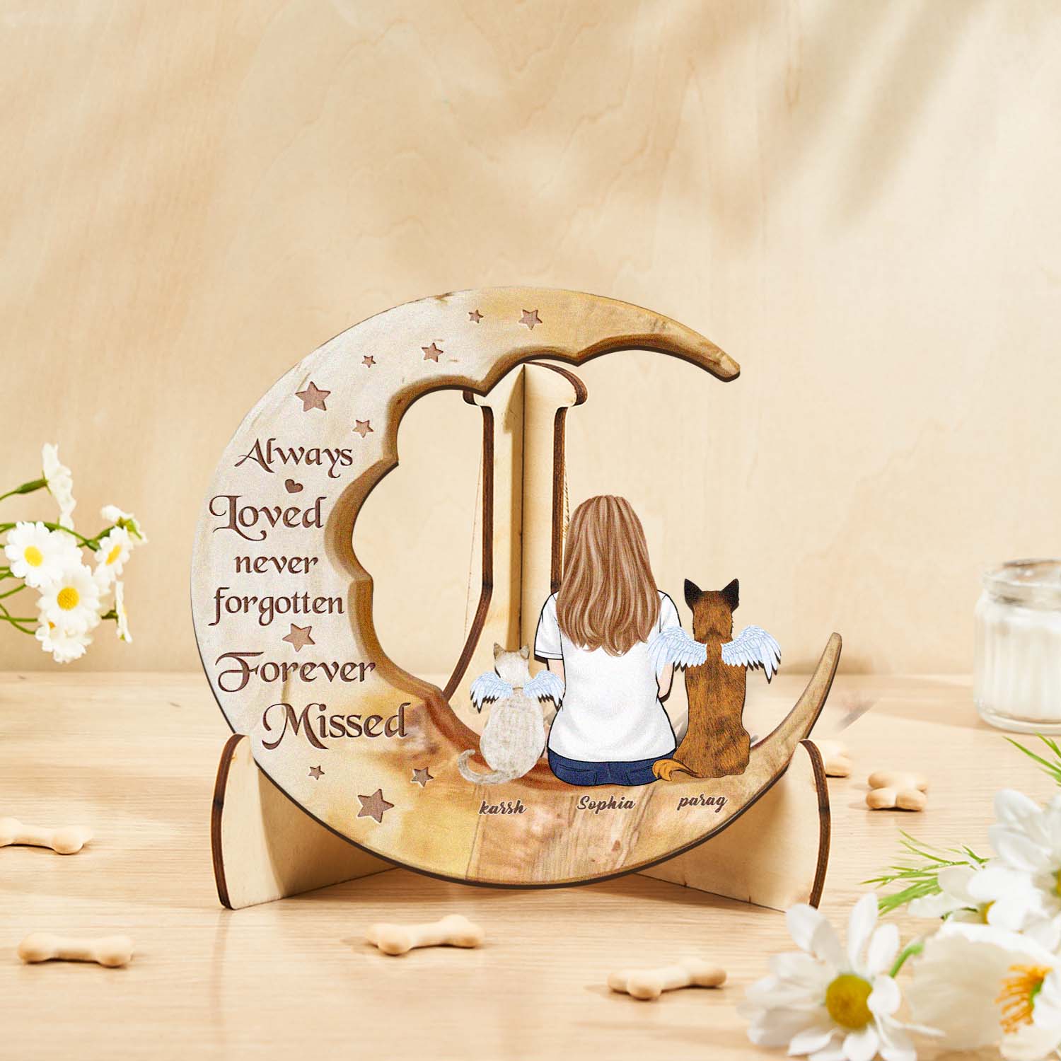 Personalized Dog Mom Moon Wooden Art – Custom Pet Lover Gift