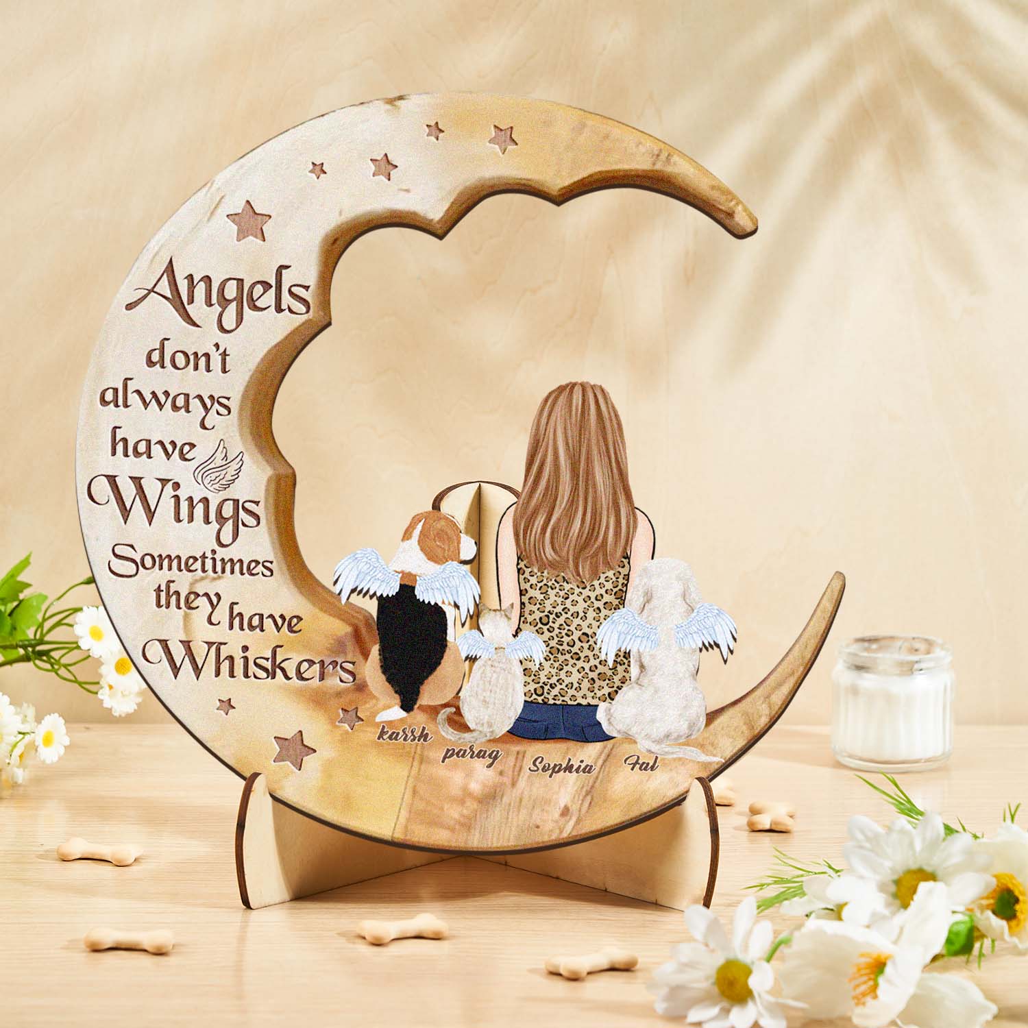 Personalized Dog Mom Moon Wooden Art – Custom Pet Lover Gift