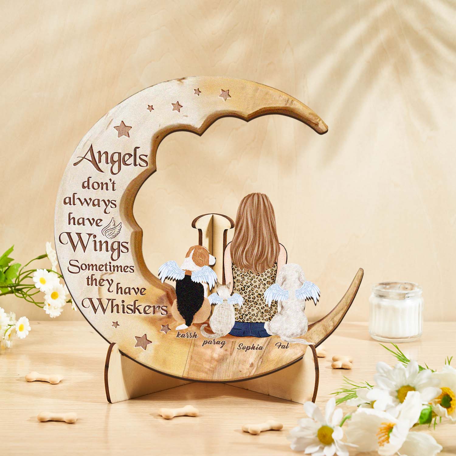 Personalized Dog Mom Moon Wooden Art – Custom Pet Lover Gift