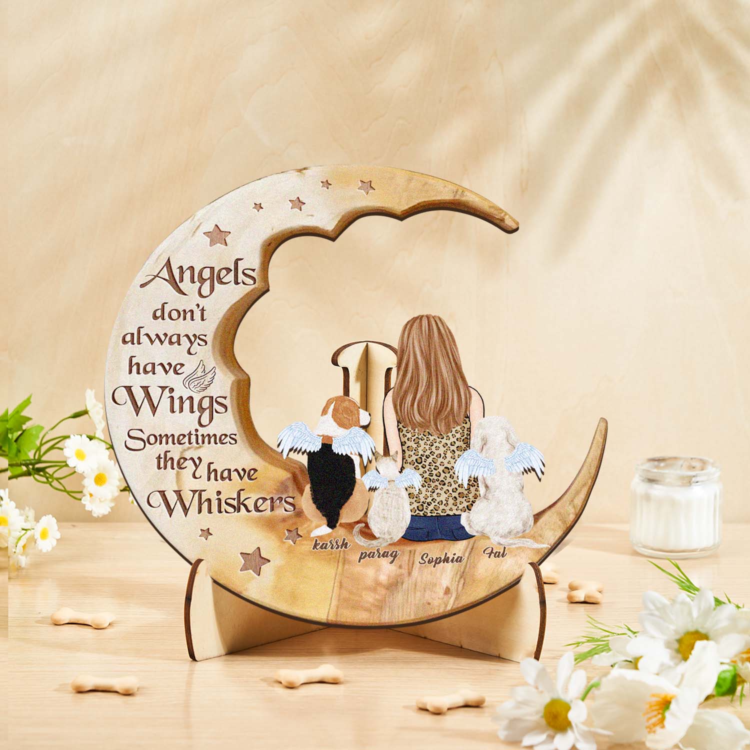 Personalized Dog Mom Moon Wooden Art – Custom Pet Lover Gift