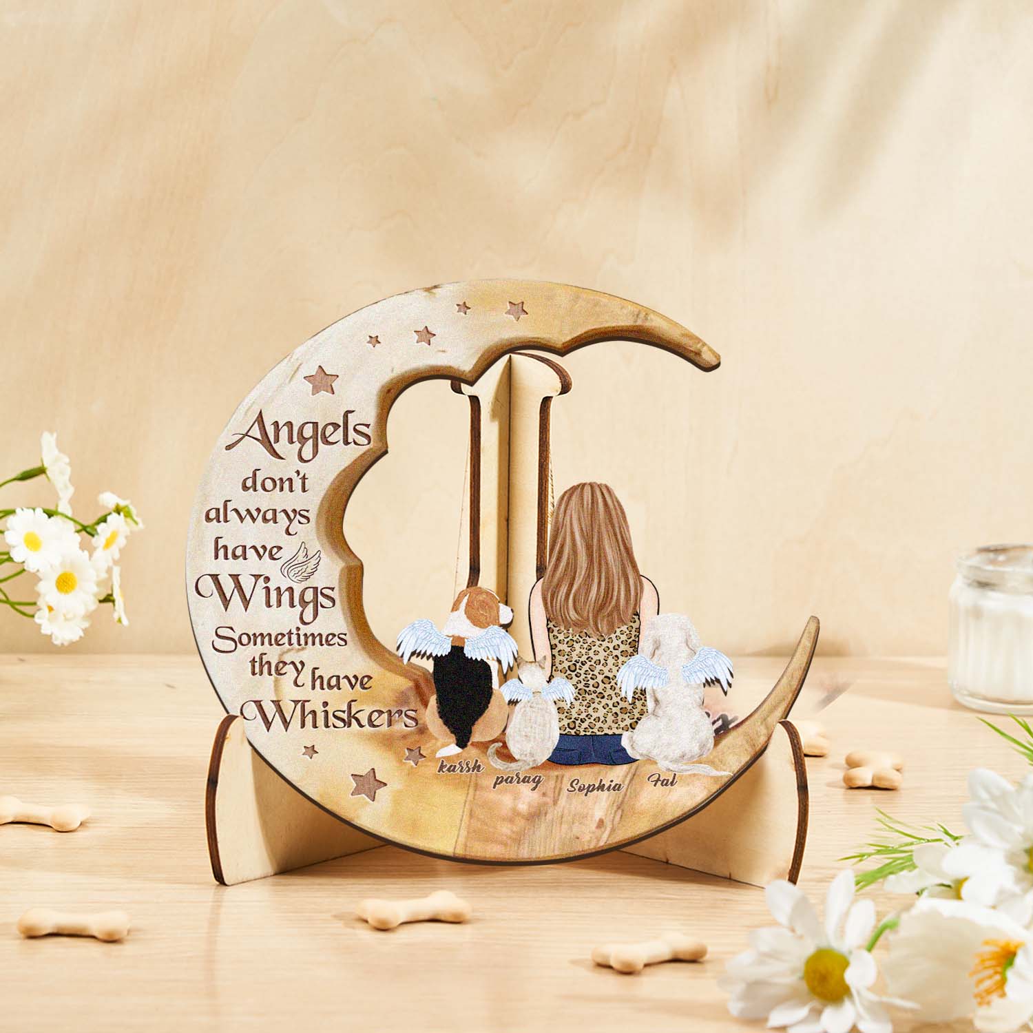 Personalized Dog Mom Moon Wooden Art – Custom Pet Lover Gift