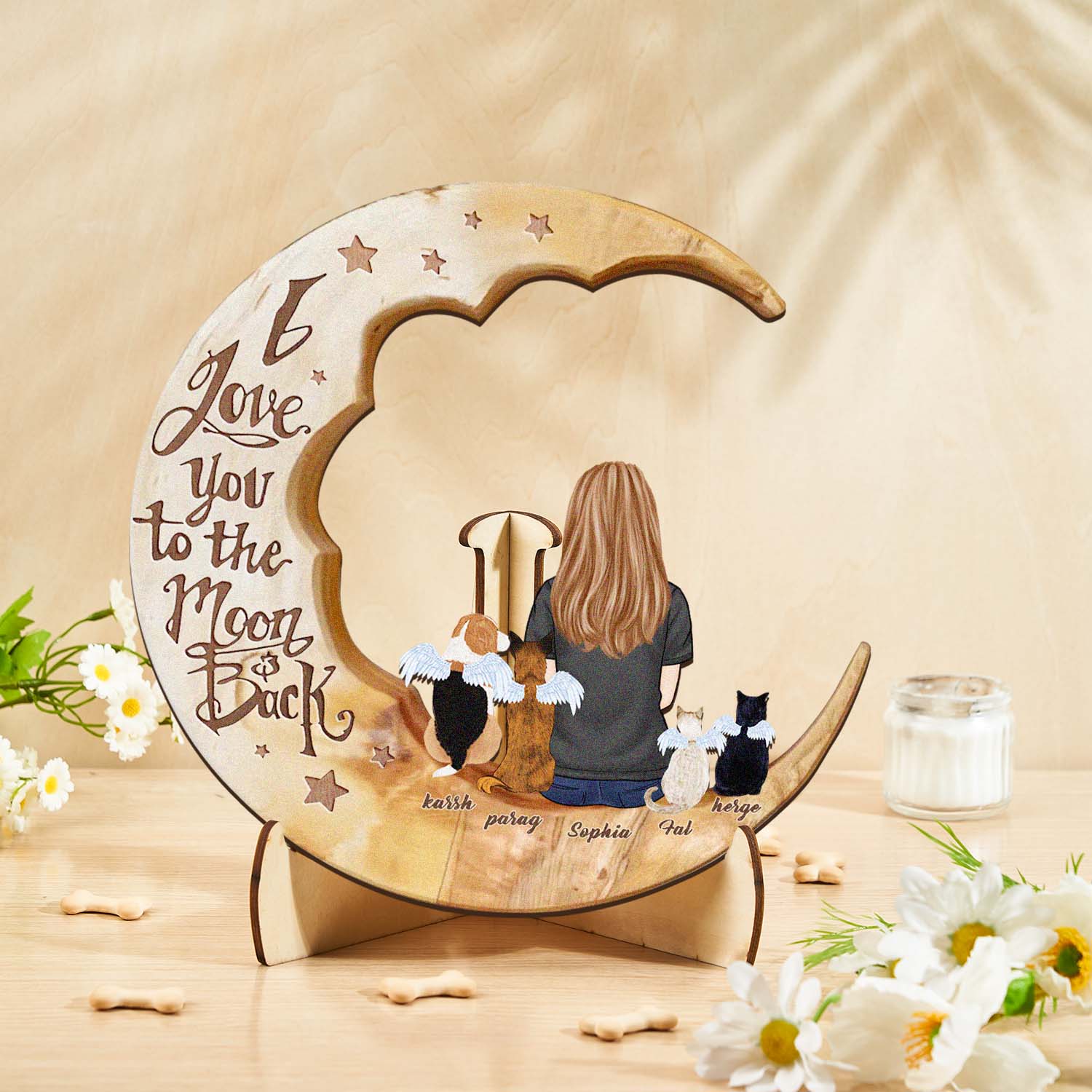 Personalized Dog Mom Moon Wooden Art – Custom Pet Lover Gift