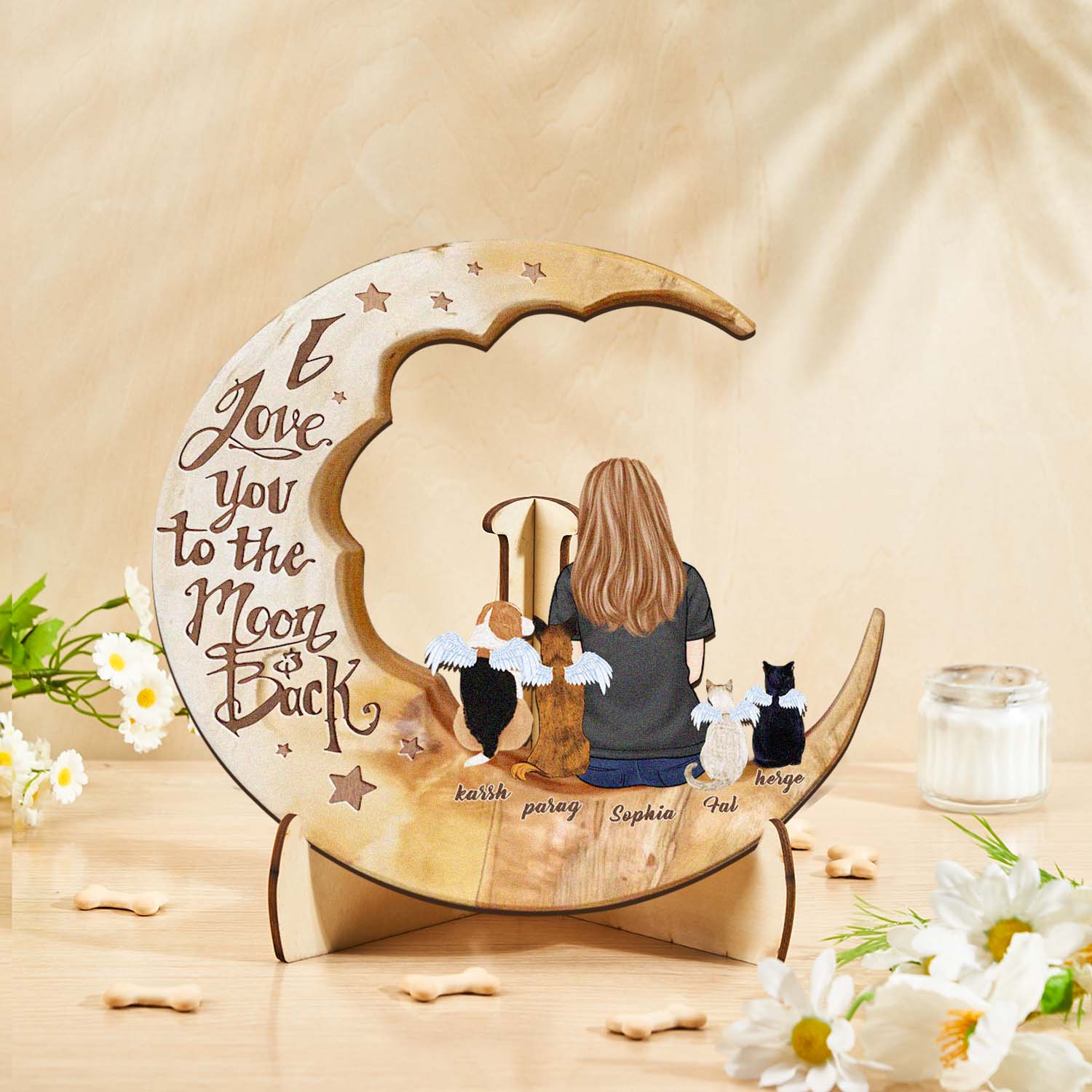 Personalized Dog Mom Moon Wooden Art – Custom Pet Lover Gift