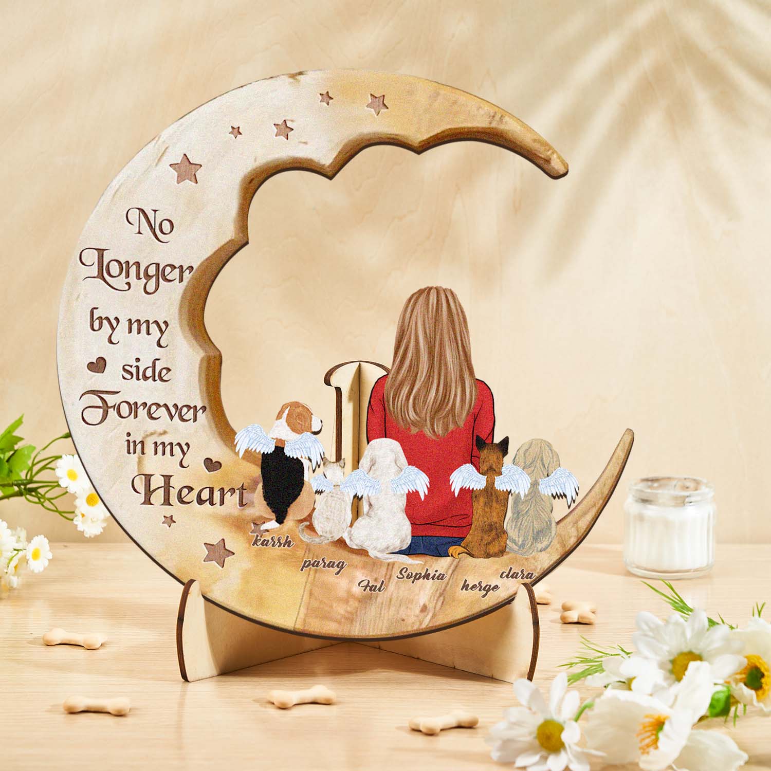 Personalized Dog Mom Moon Wooden Art – Custom Pet Lover Gift