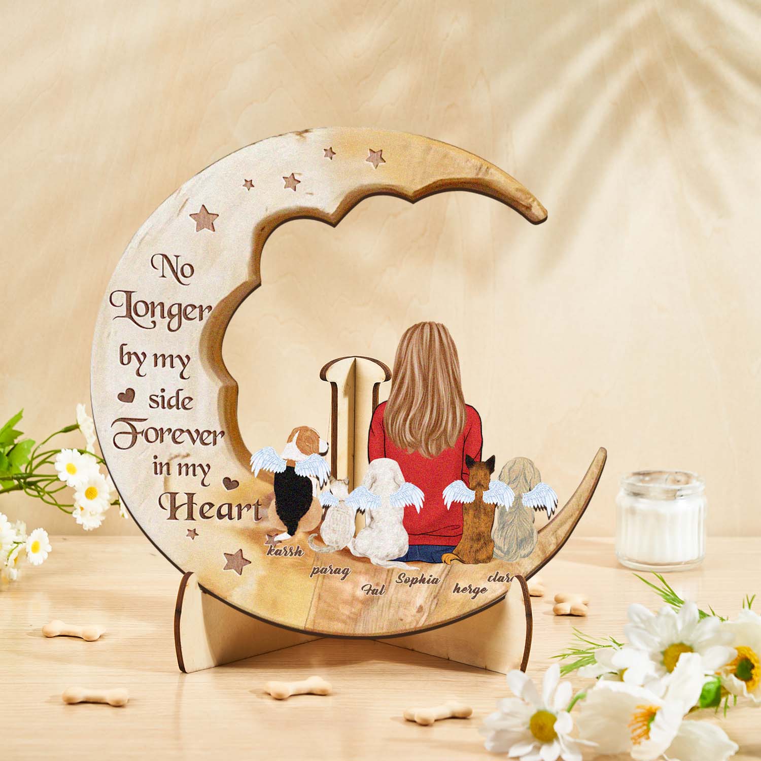 Personalized Dog Mom Moon Wooden Art – Custom Pet Lover Gift
