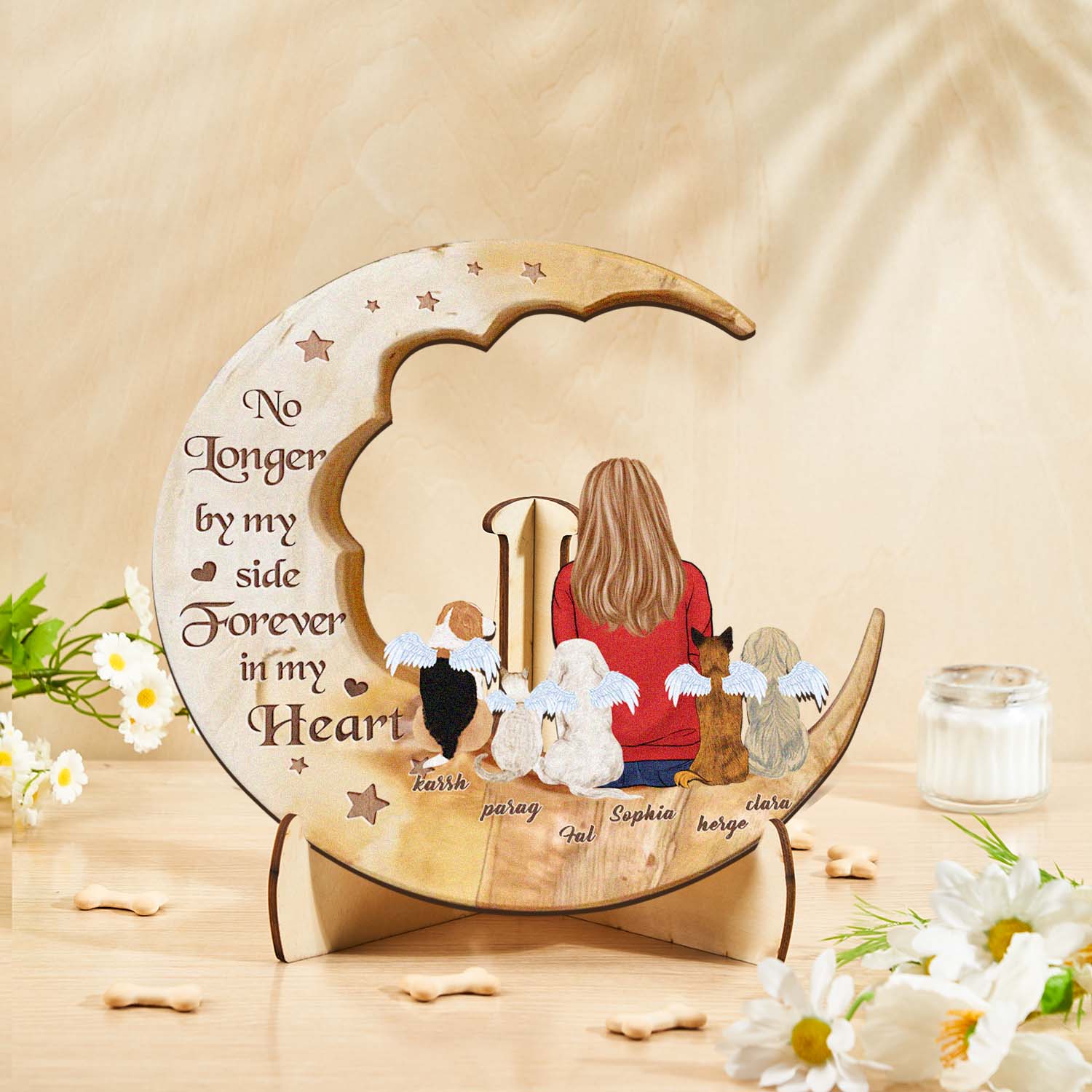 Personalized Dog Mom Moon Wooden Art – Custom Pet Lover Gift