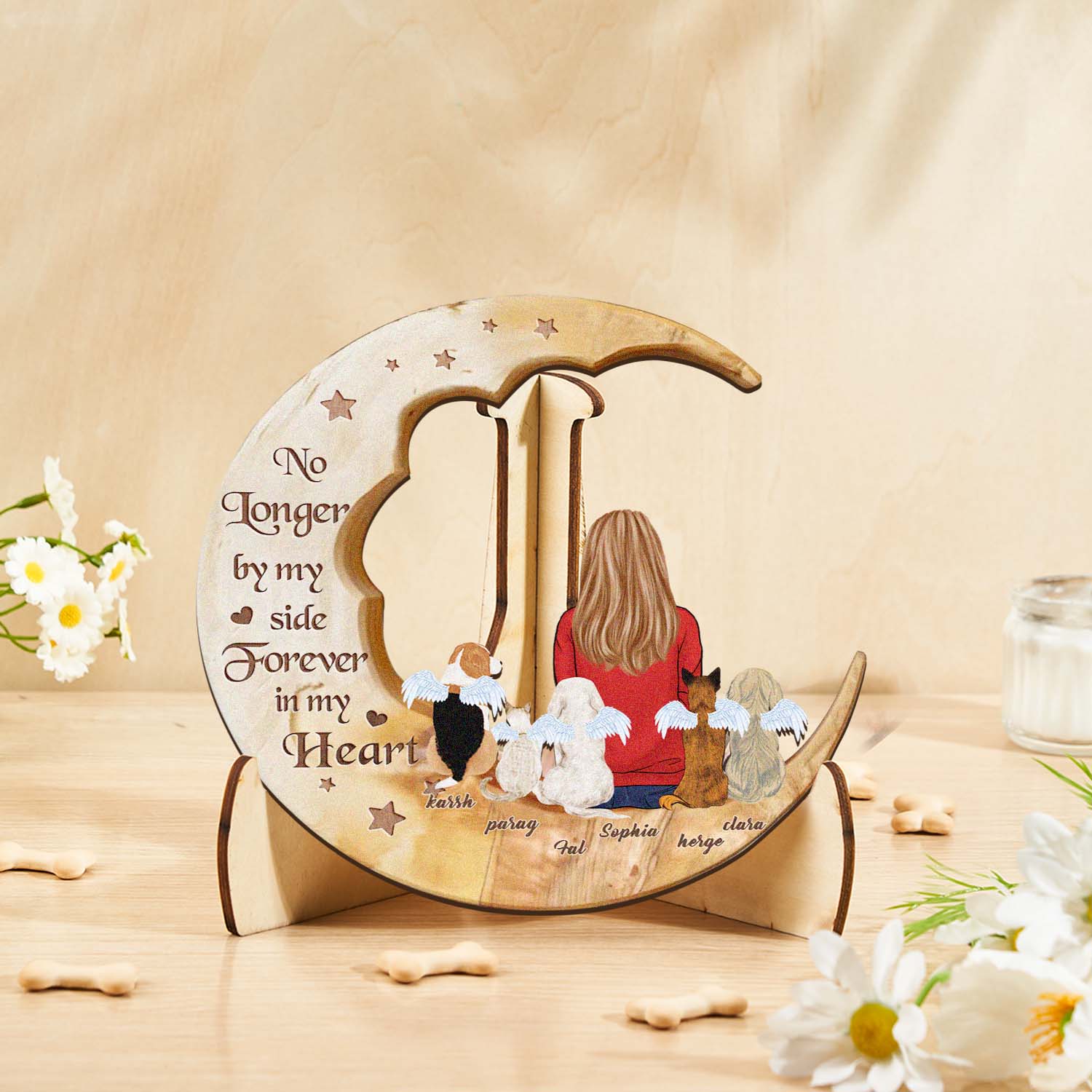 Personalized Dog Mom Moon Wooden Art – Custom Pet Lover Gift