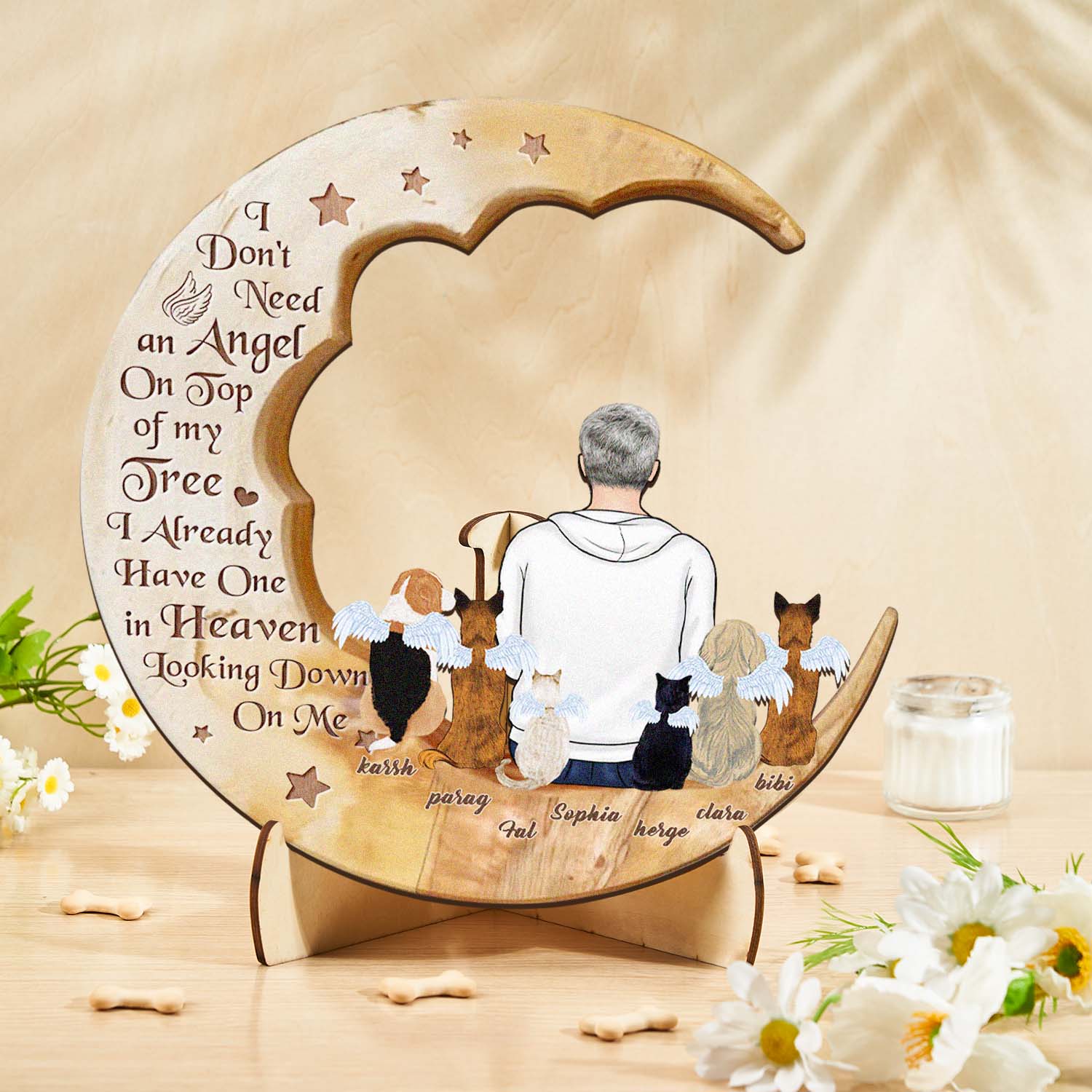 Personalized Dog Mom Moon Wooden Art – Custom Pet Lover Gift