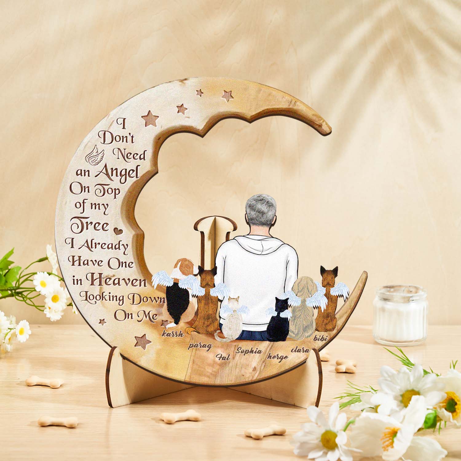 Personalized Dog Mom Moon Wooden Art – Custom Pet Lover Gift