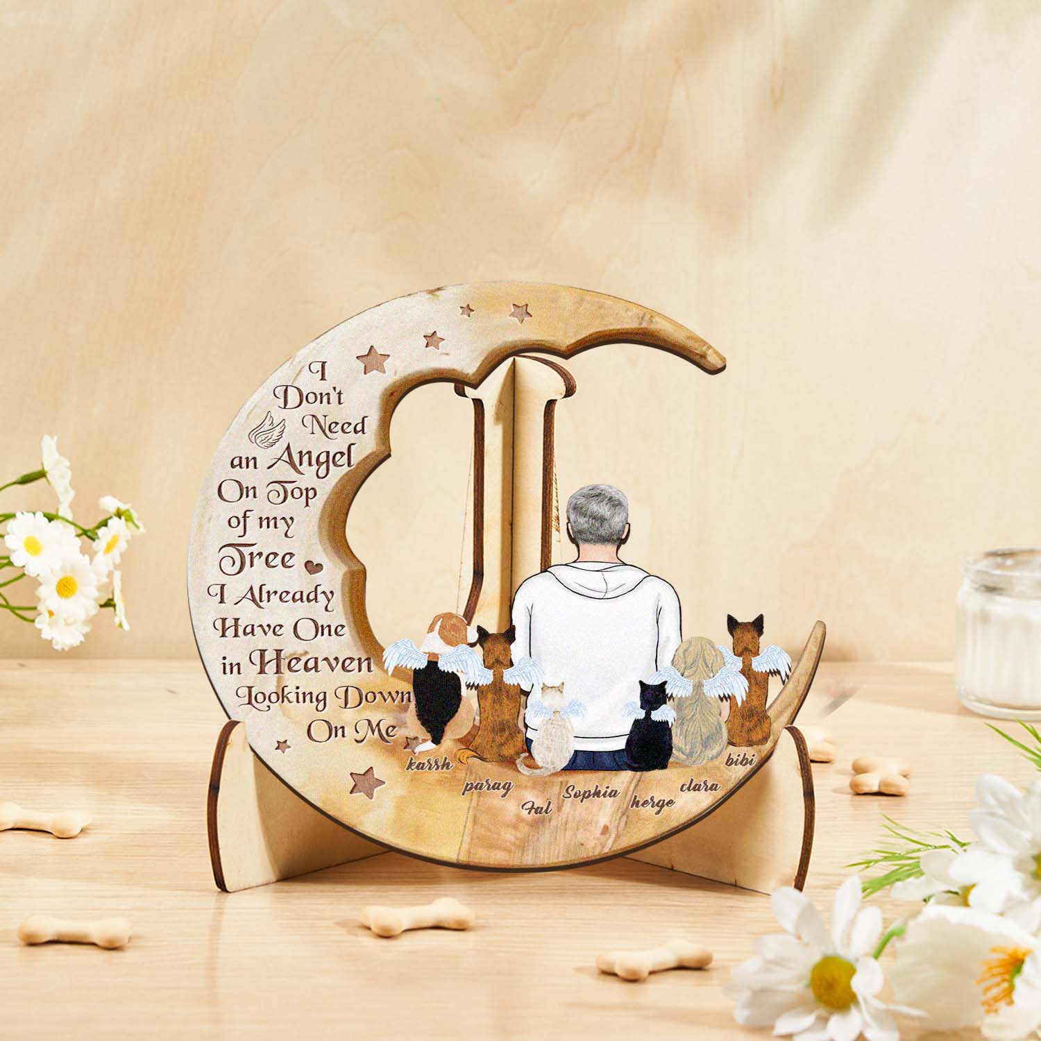 Personalized Dog Mom Moon Wooden Art – Custom Pet Lover Gift