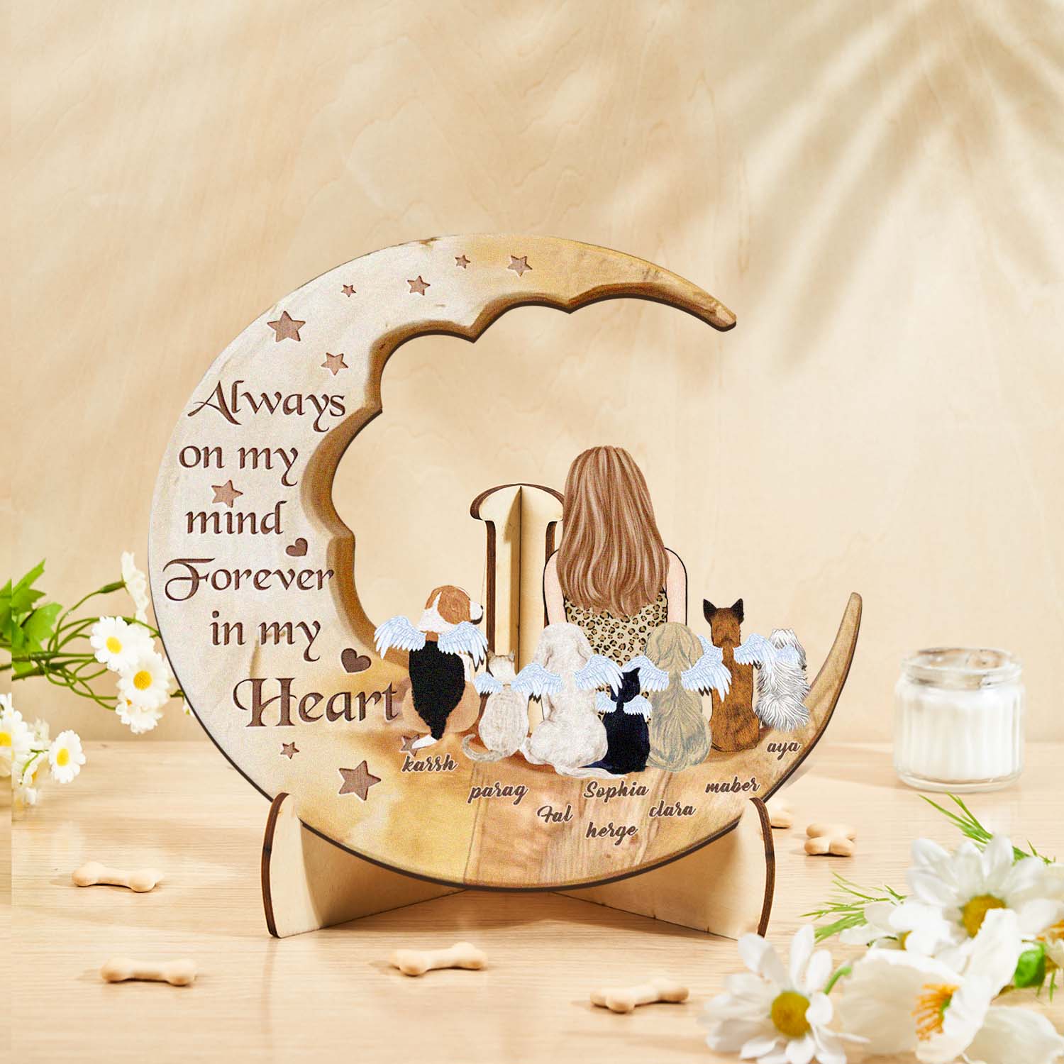 Personalized Dog Mom Moon Wooden Art – Custom Pet Lover Gift
