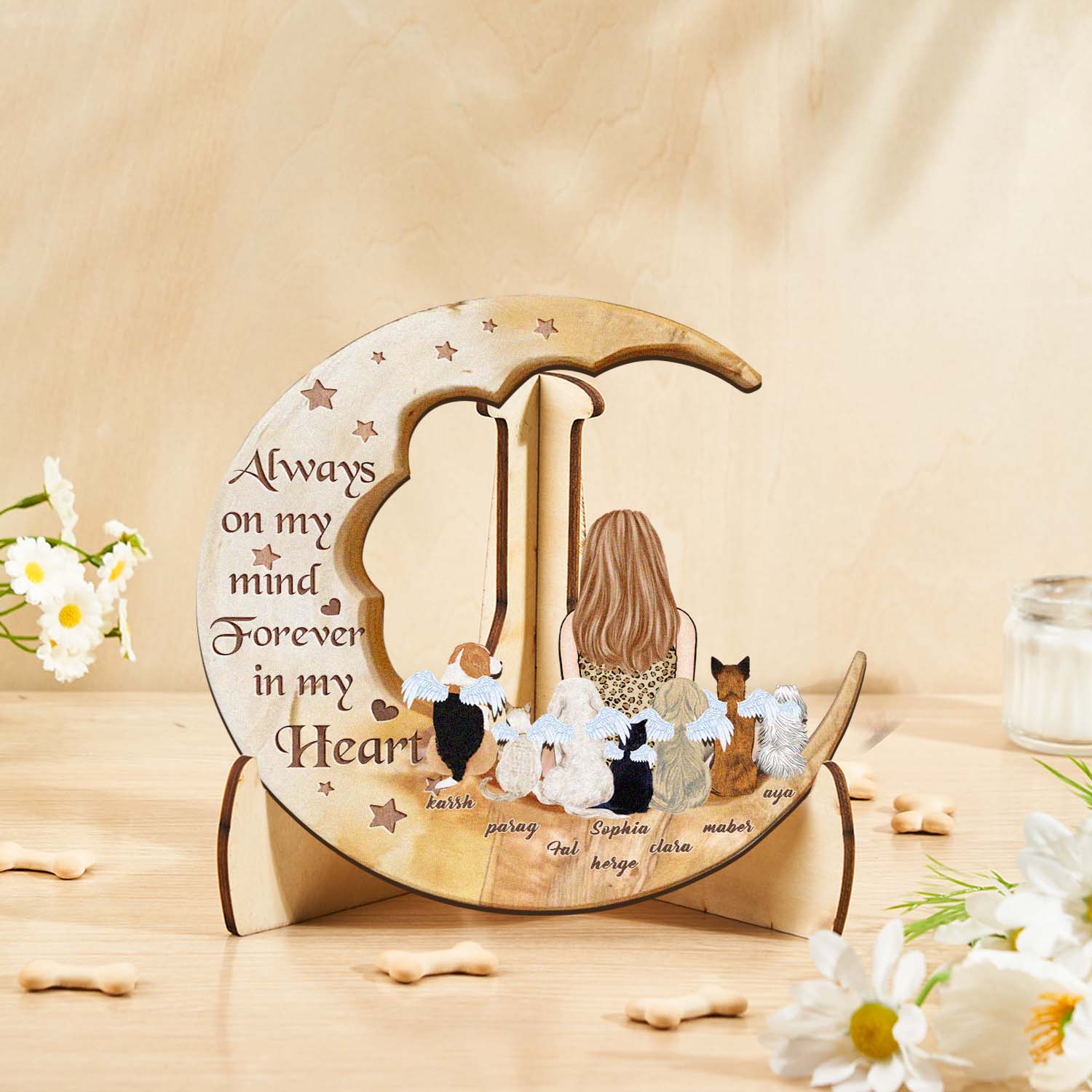 Personalized Dog Mom Moon Wooden Art – Custom Pet Lover Gift