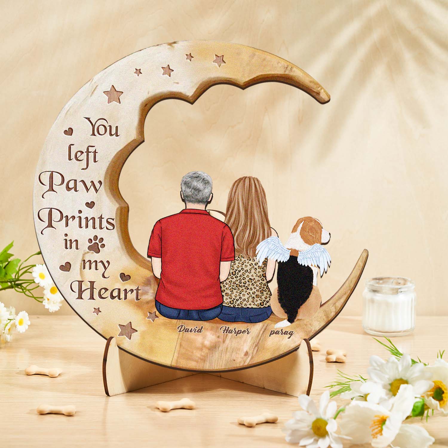 Personalized Dog Mom Moon Wooden Art – Custom Pet Lover Gift