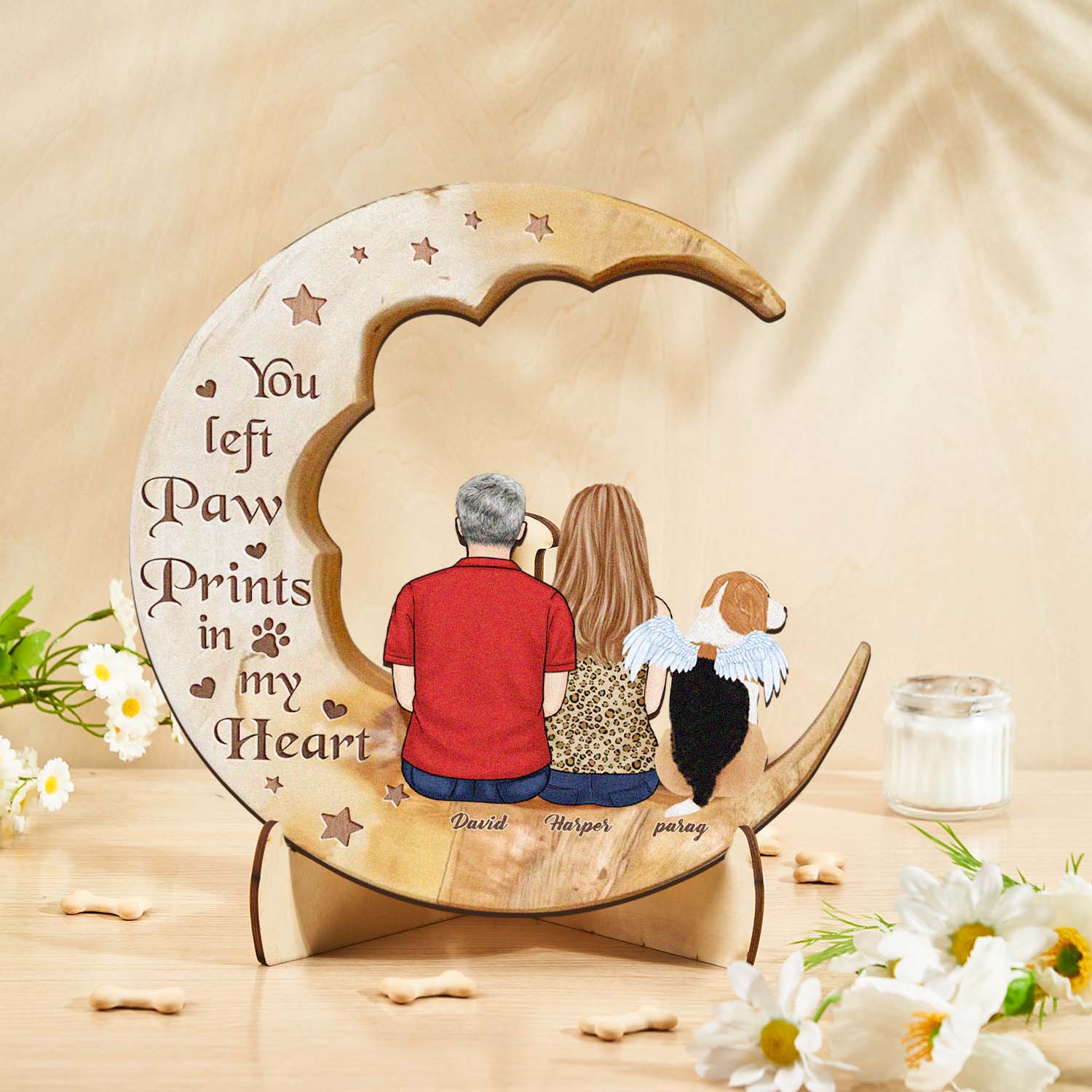Personalized Dog Mom Moon Wooden Art – Custom Pet Lover Gift