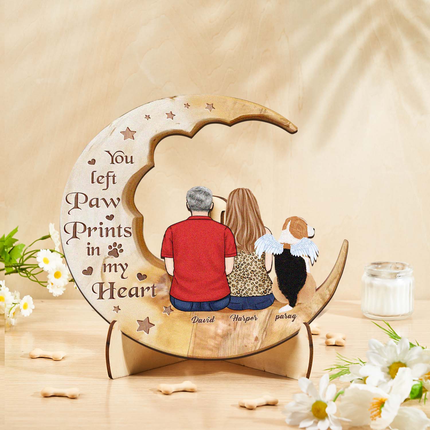 Personalized Dog Mom Moon Wooden Art – Custom Pet Lover Gift