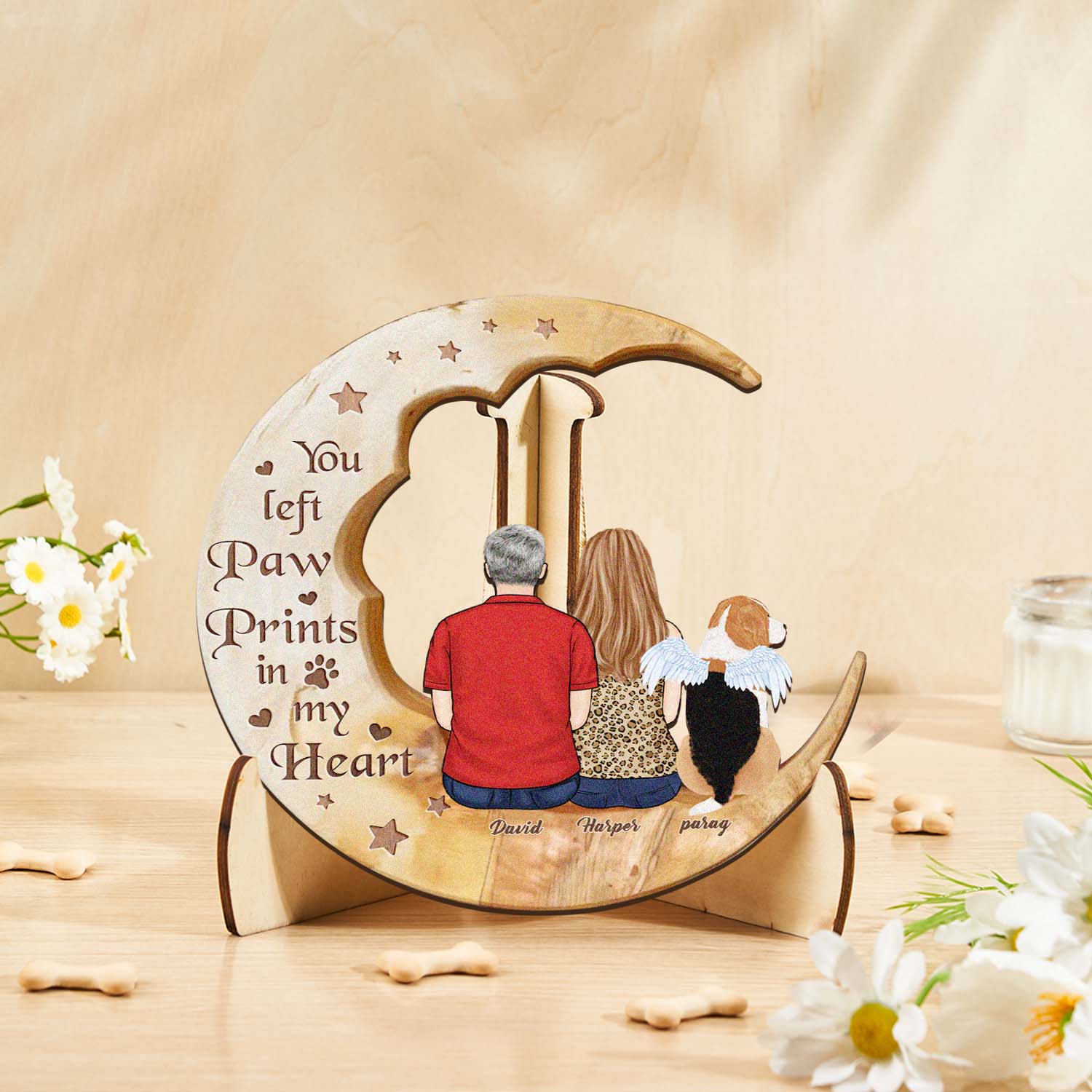 Personalized Dog Mom Moon Wooden Art – Custom Pet Lover Gift