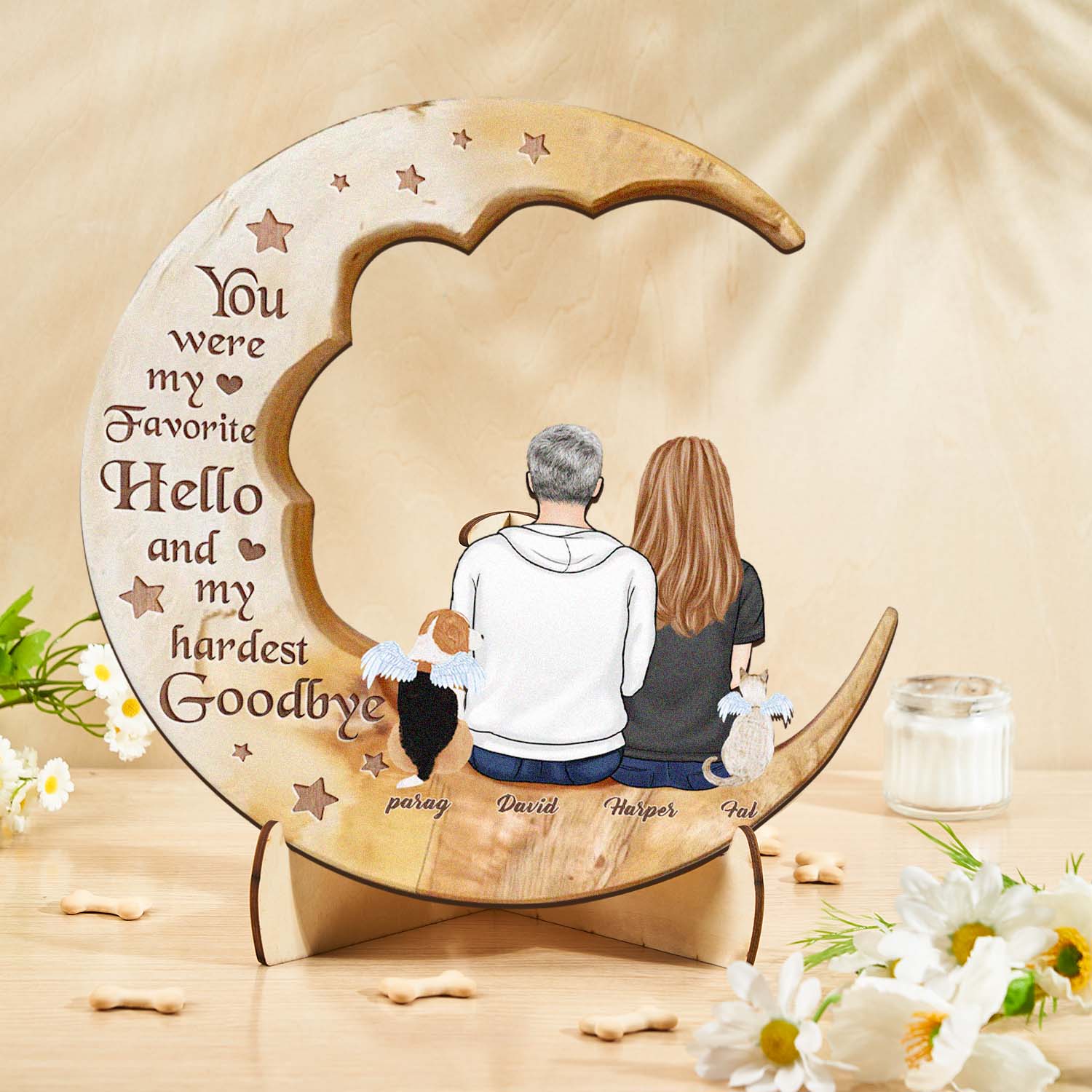 Personalized Dog Mom Moon Wooden Art – Custom Pet Lover Gift