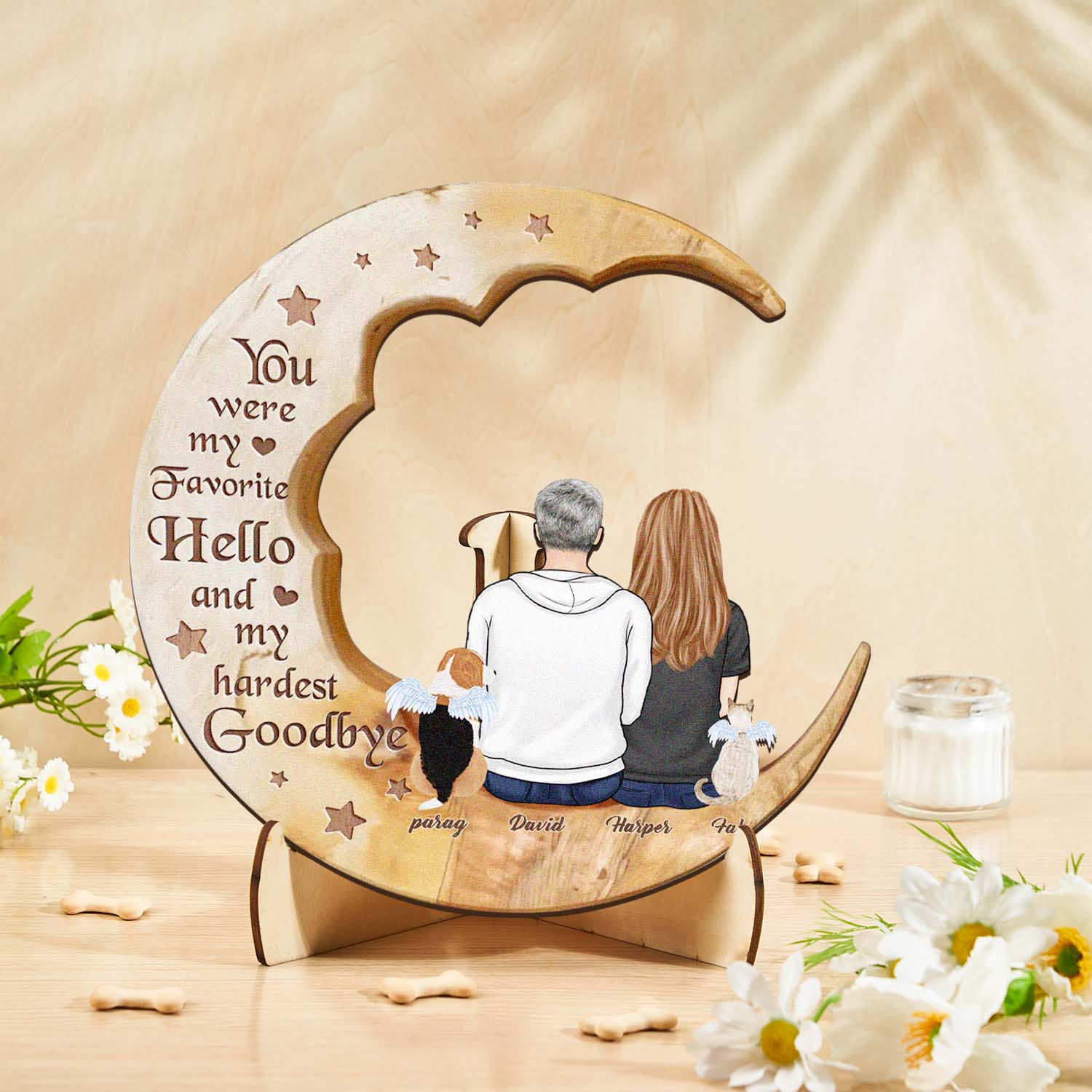 Personalized Dog Mom Moon Wooden Art – Custom Pet Lover Gift