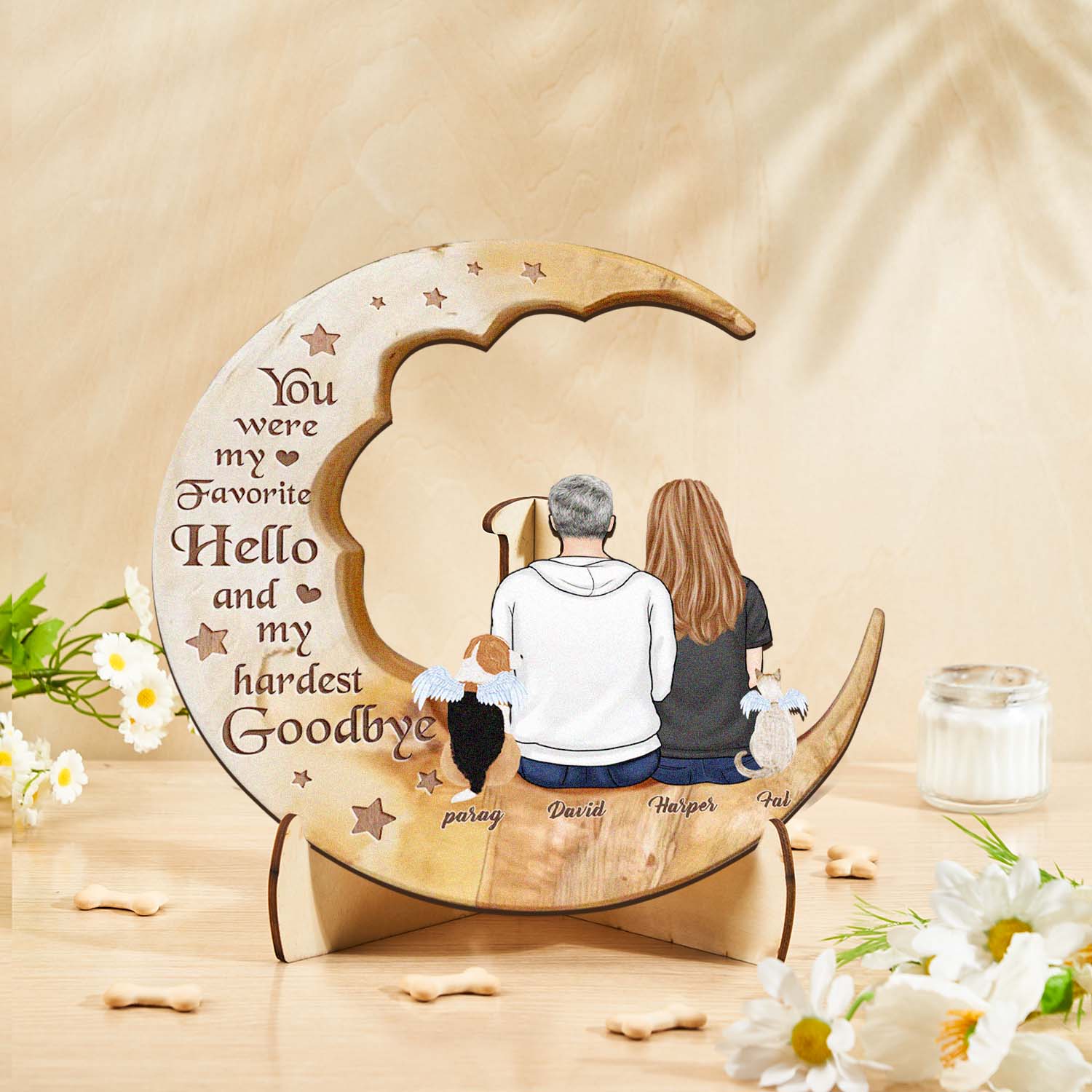 Personalized Dog Mom Moon Wooden Art – Custom Pet Lover Gift