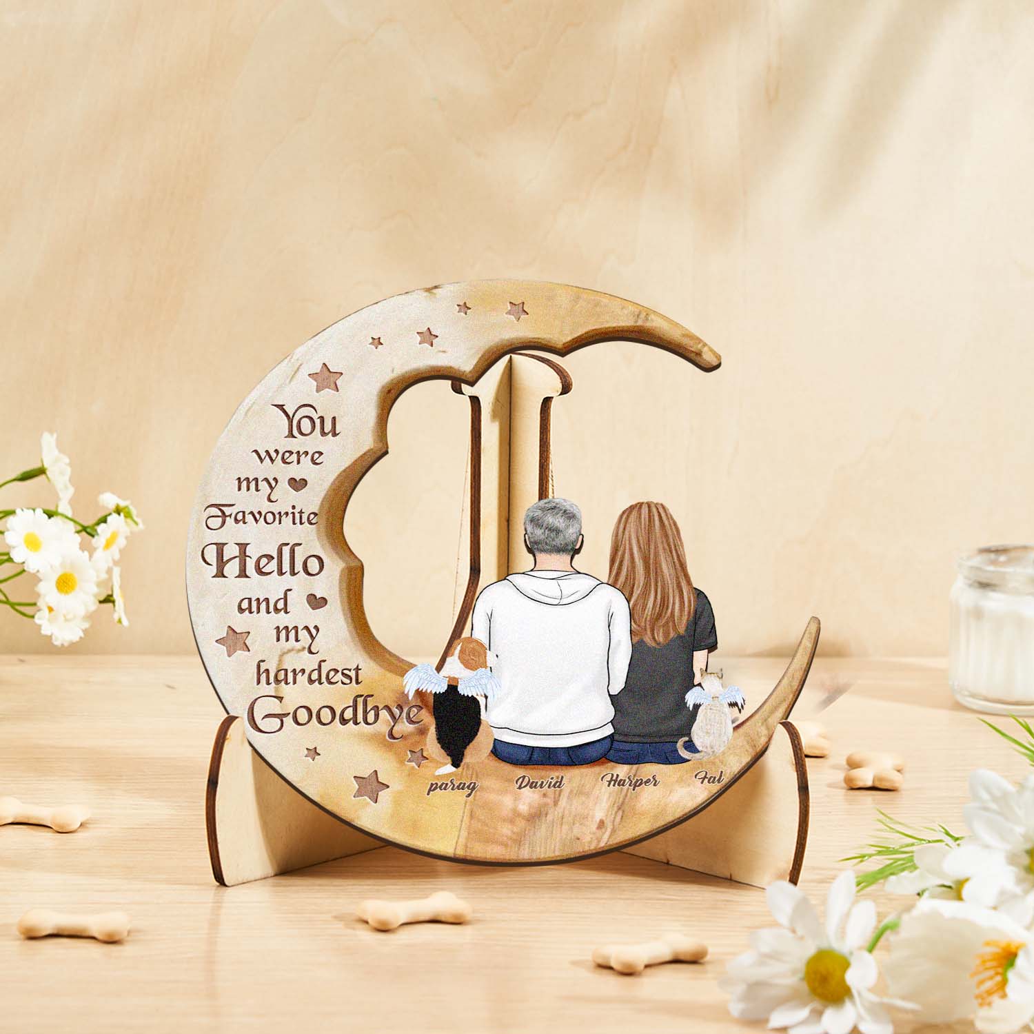 Personalized Dog Mom Moon Wooden Art – Custom Pet Lover Gift