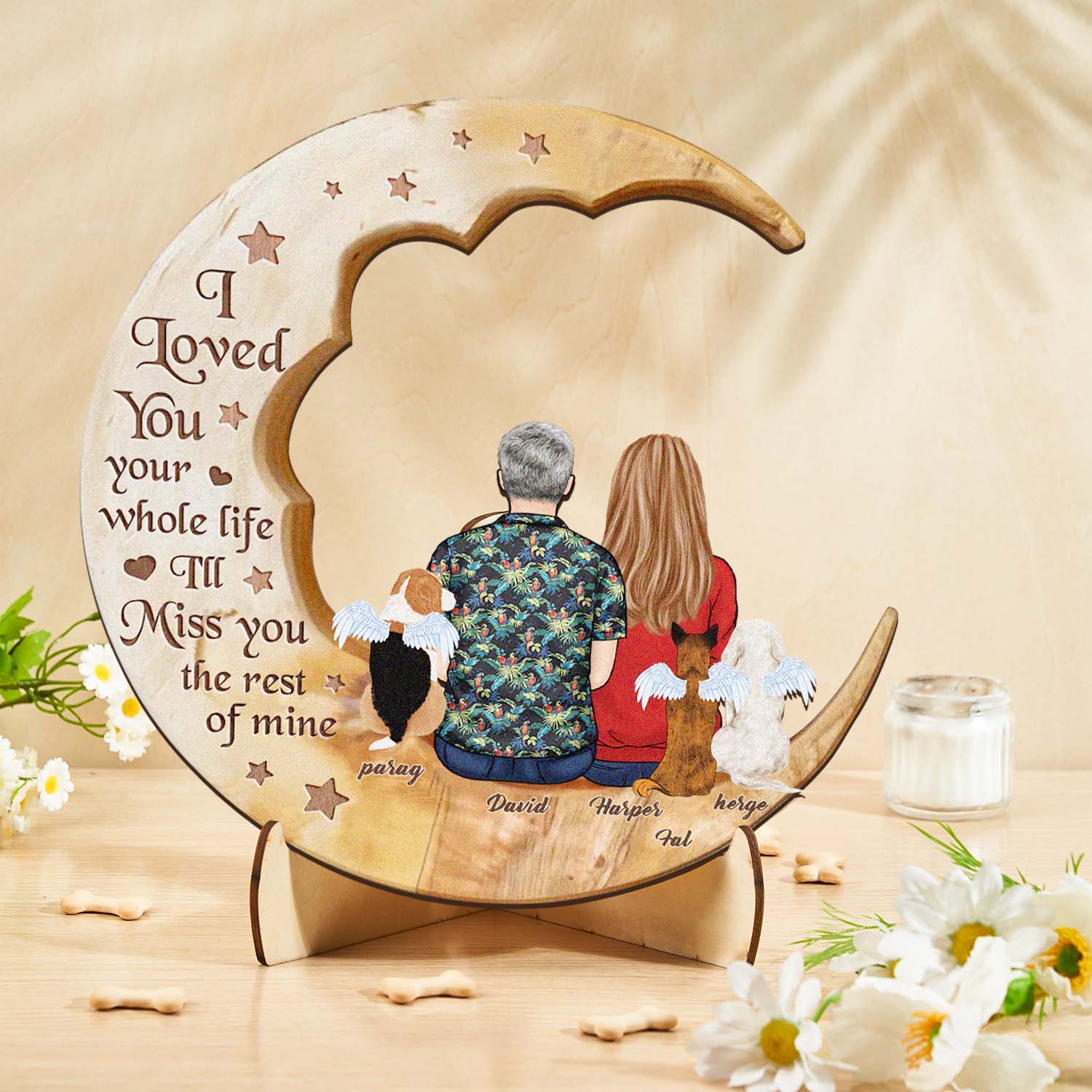 Personalized Dog Mom Moon Wooden Art – Custom Pet Lover Gift