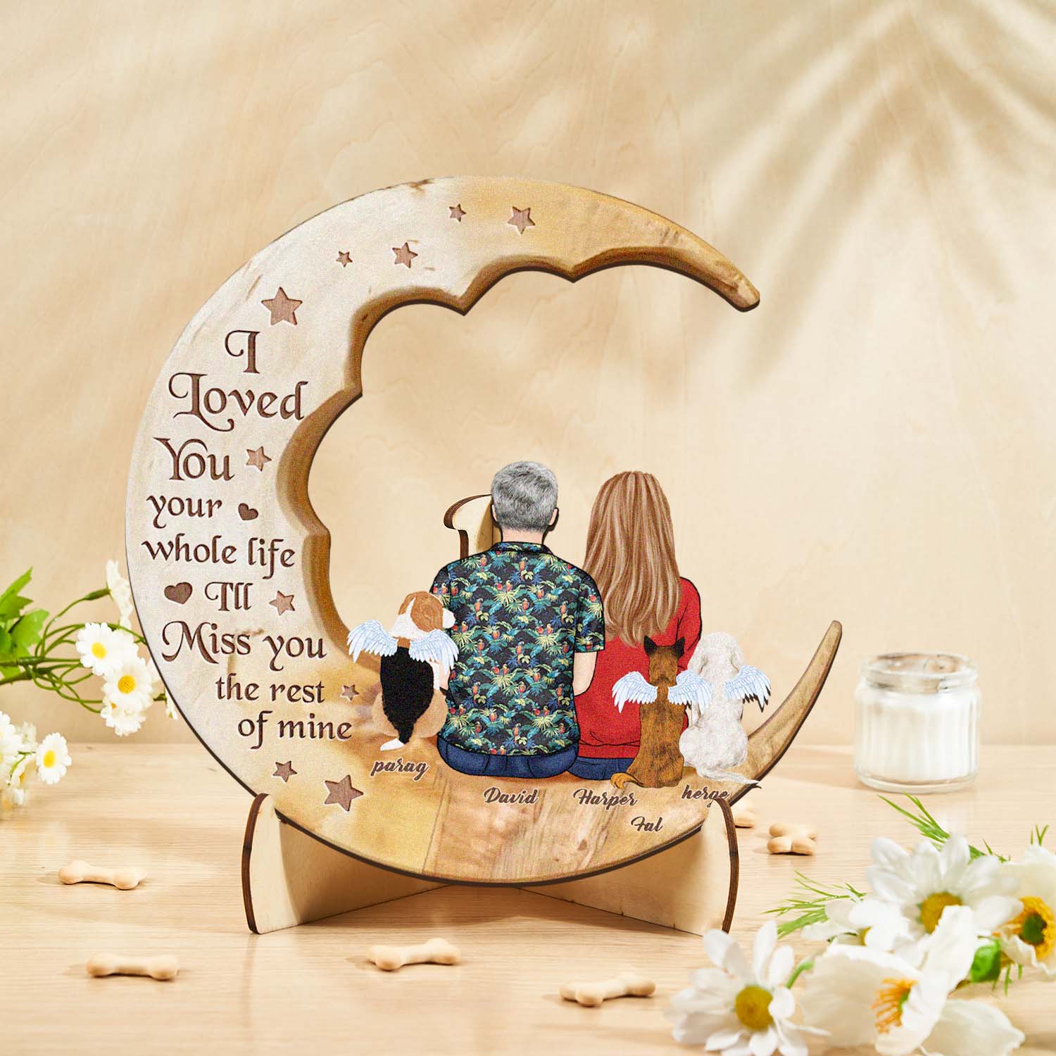 Personalized Dog Mom Moon Wooden Art – Custom Pet Lover Gift