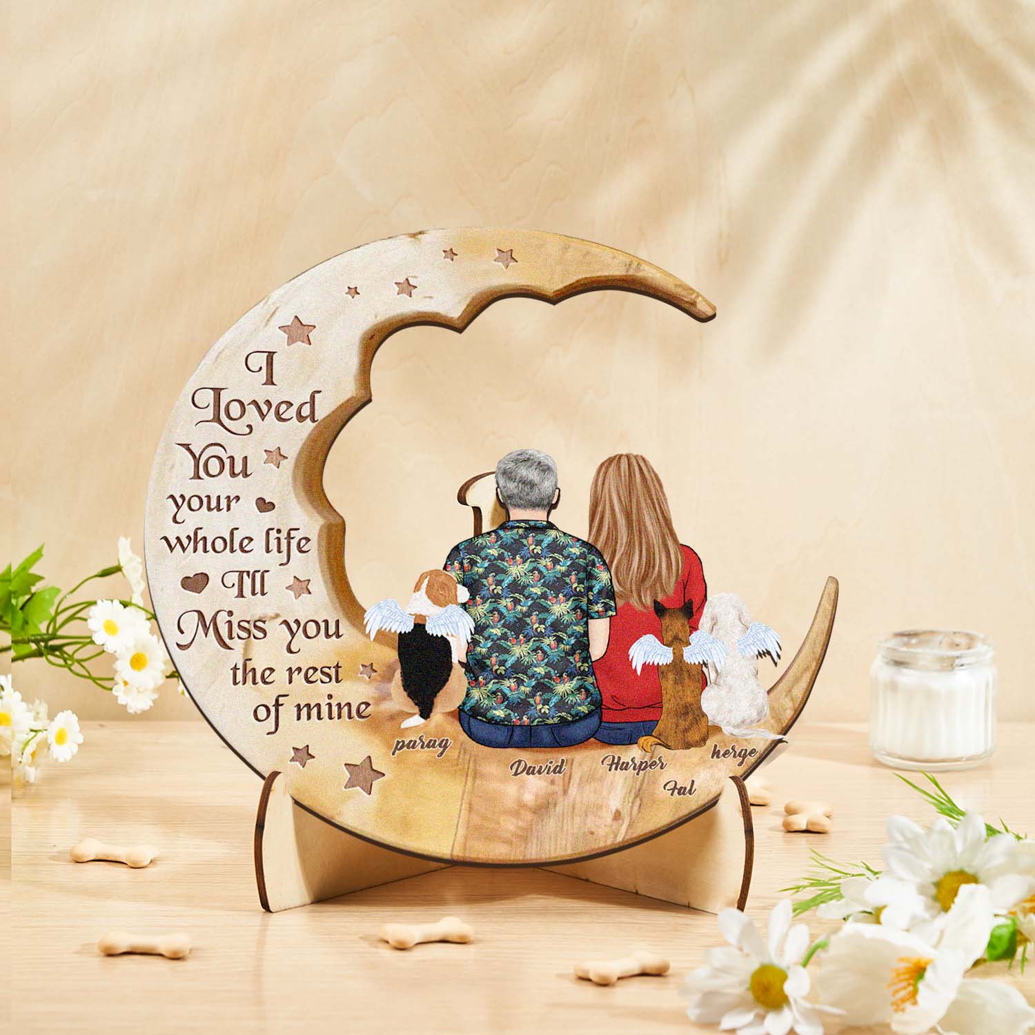 Personalized Dog Mom Moon Wooden Art – Custom Pet Lover Gift