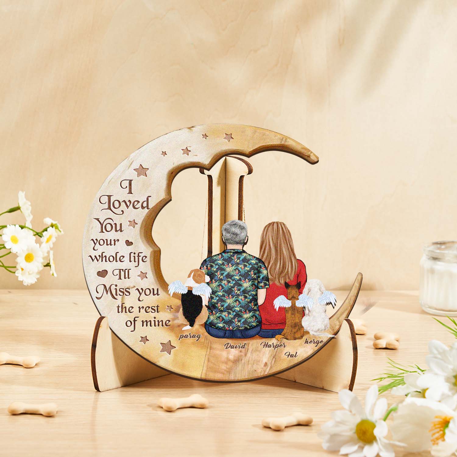 Personalized Dog Mom Moon Wooden Art – Custom Pet Lover Gift