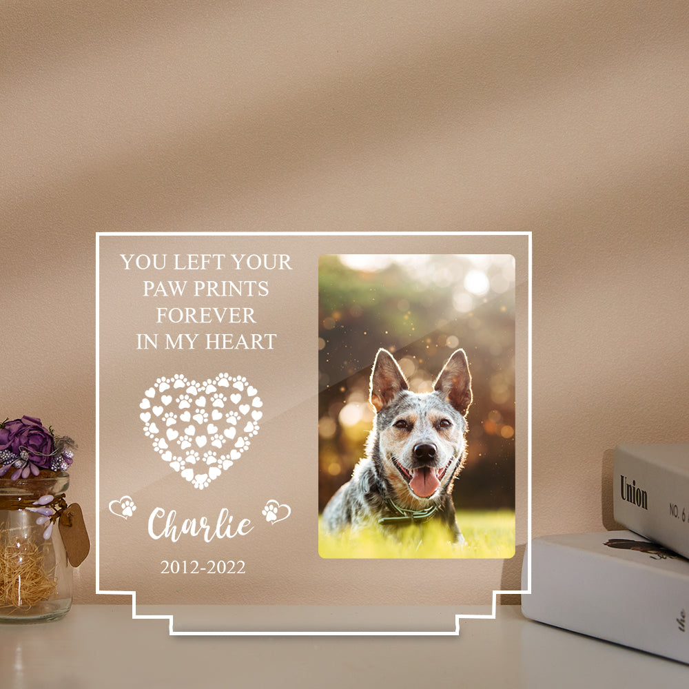 Personalized Dog Night Light – Custom Acrylic Plaque with Wooden Base