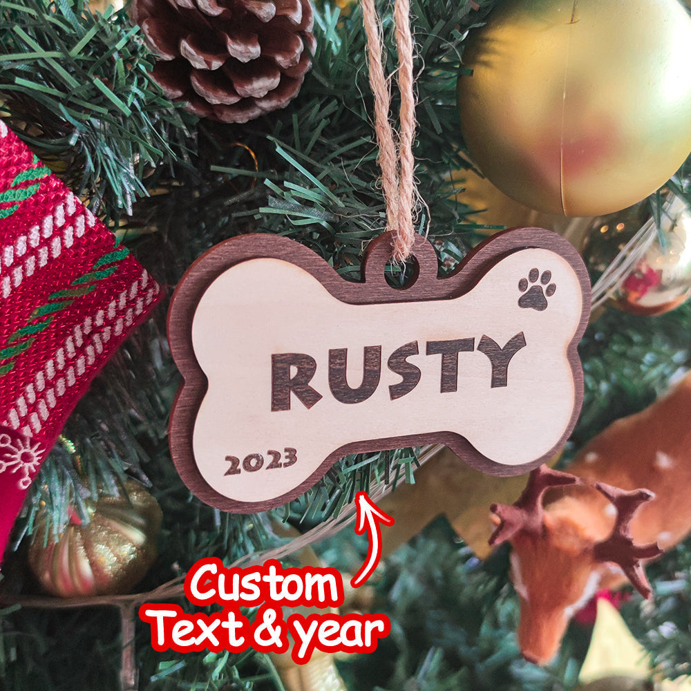 Personalized Dog Bone Christmas Ornament – Custom Wooden Pet Gift