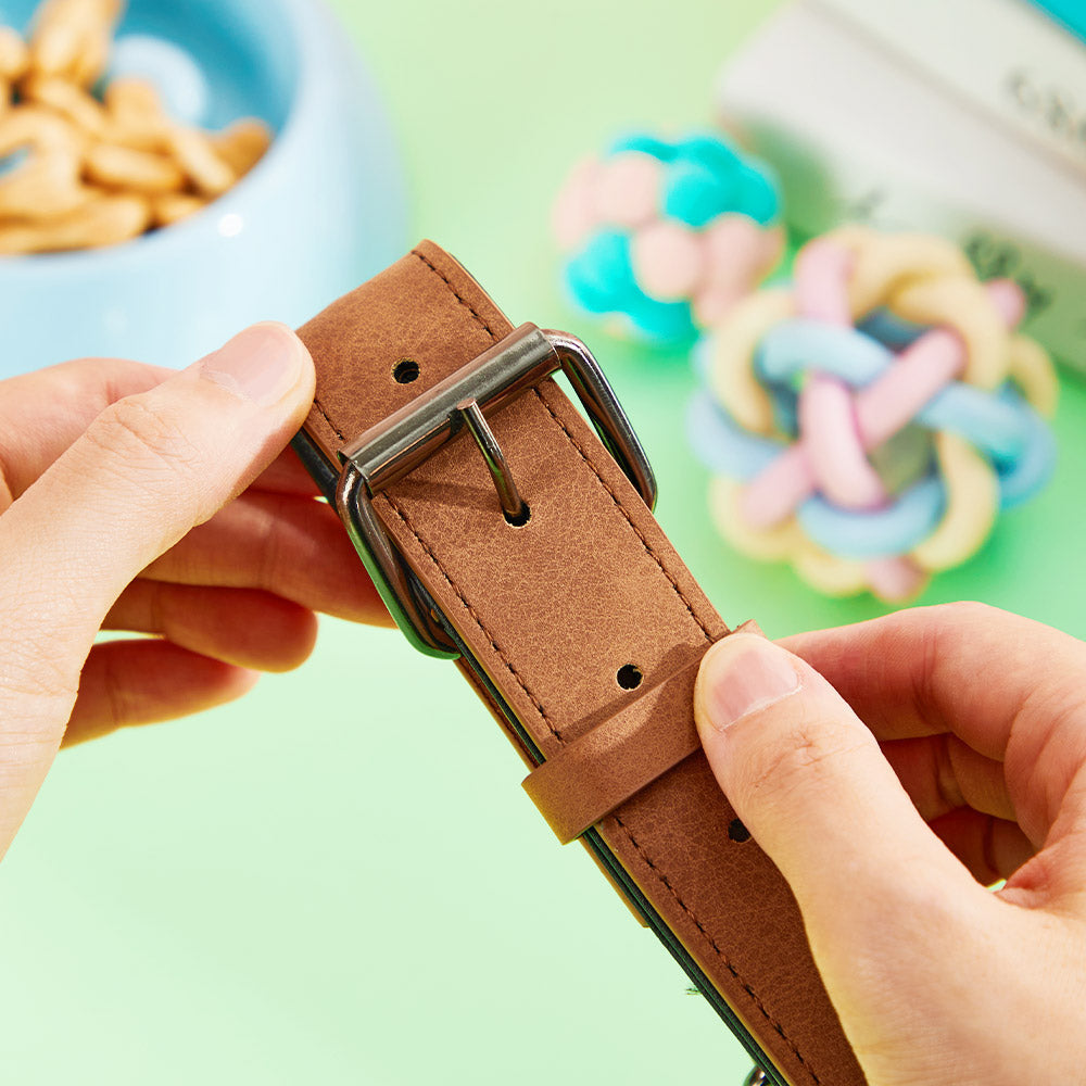 Personalized Leather Dog Collar – Custom Engraved Name & Phone Number