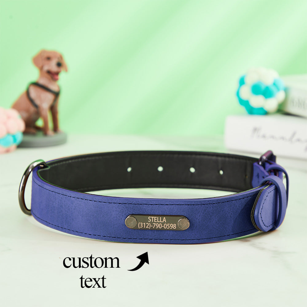 Personalized Leather Dog Collar – Custom Engraved Name & Phone Number