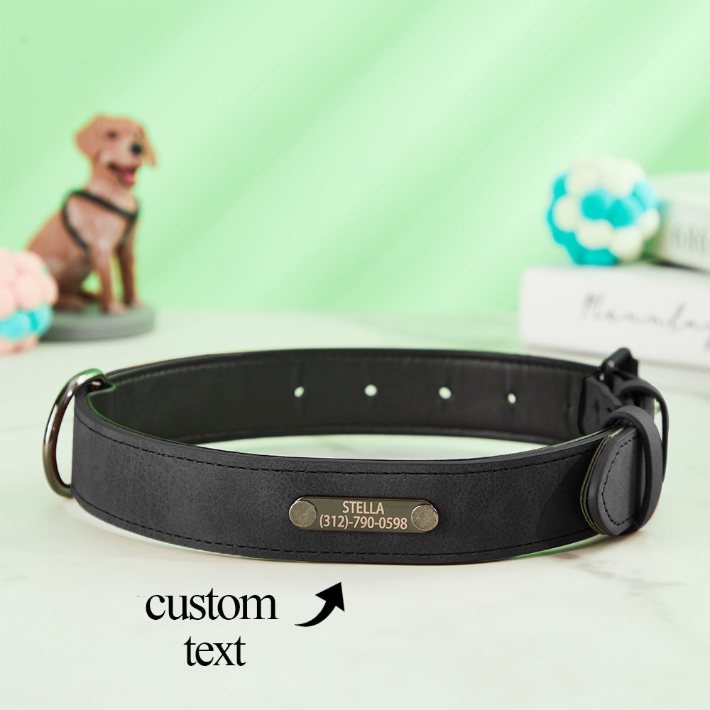 Personalized Leather Dog Collar – Custom Engraved Name & Phone Number