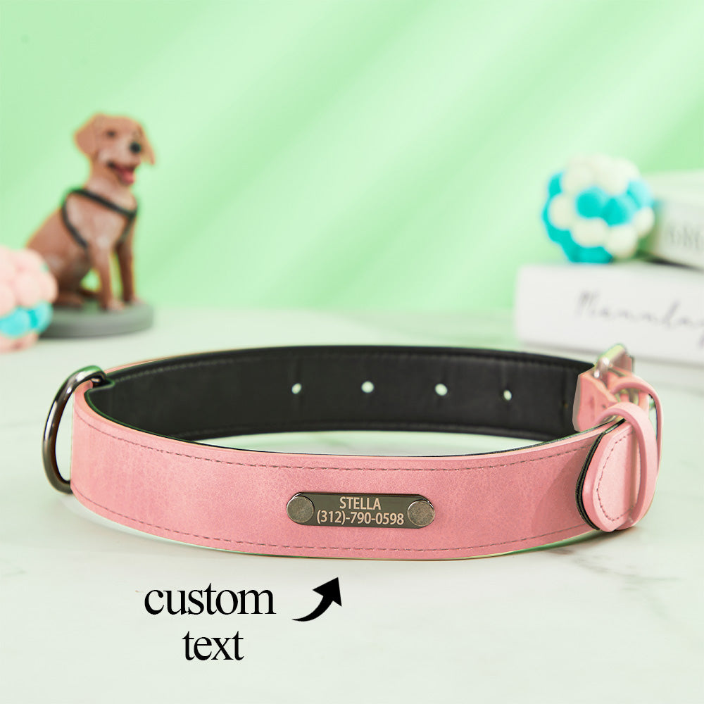 Personalized Leather Dog Collar – Custom Engraved Name & Phone Number
