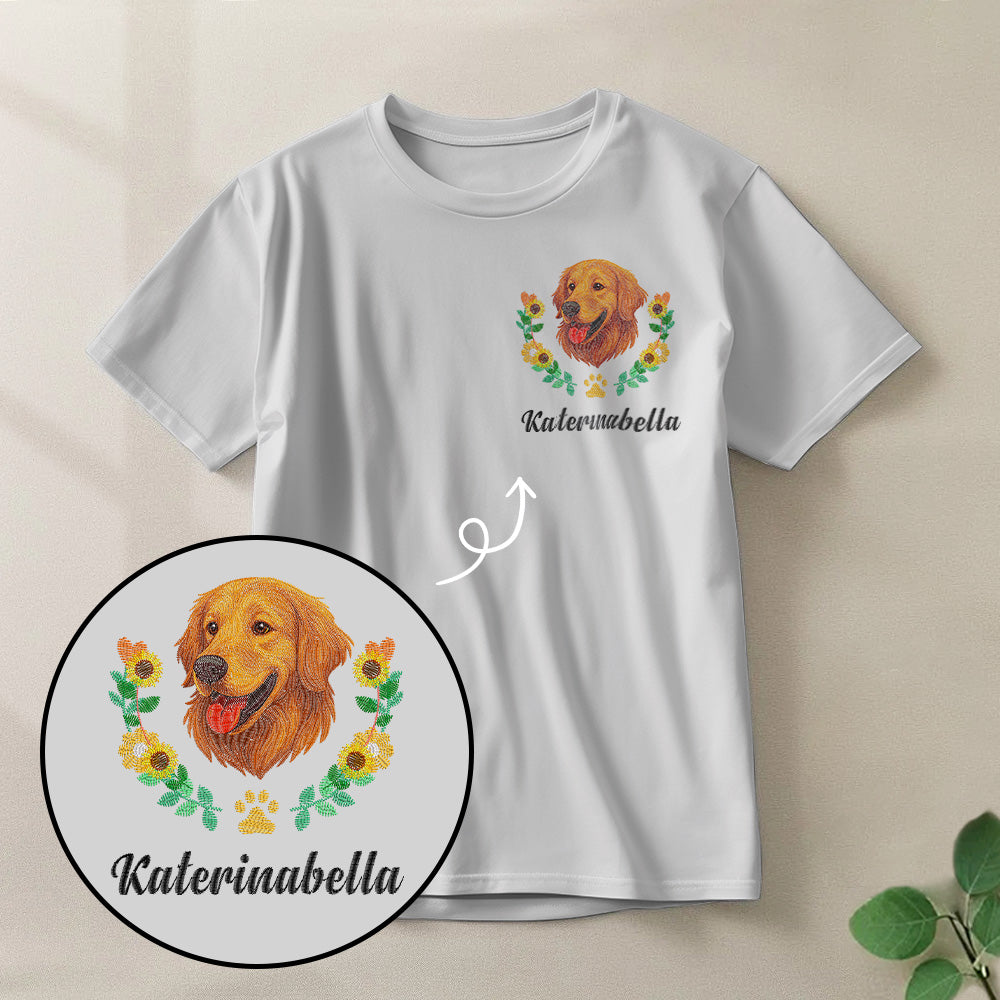 Custom Embroidered-Style Pet T-Shirt – Personalized Dog Lover Gift