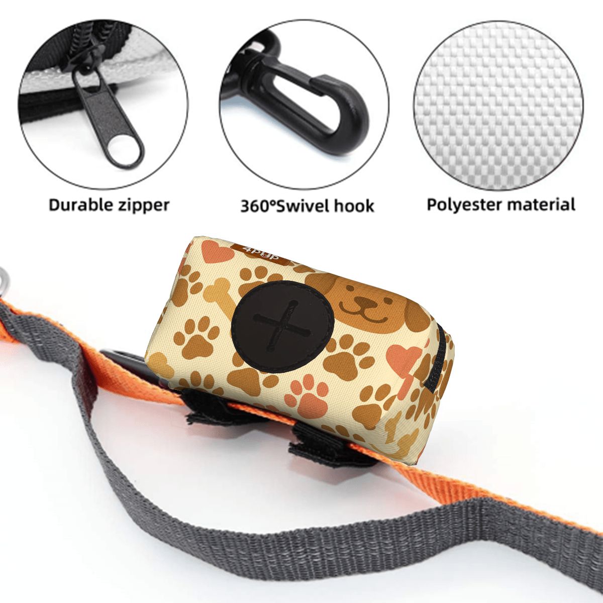 Cloy' dog leash poop bag holder product detail