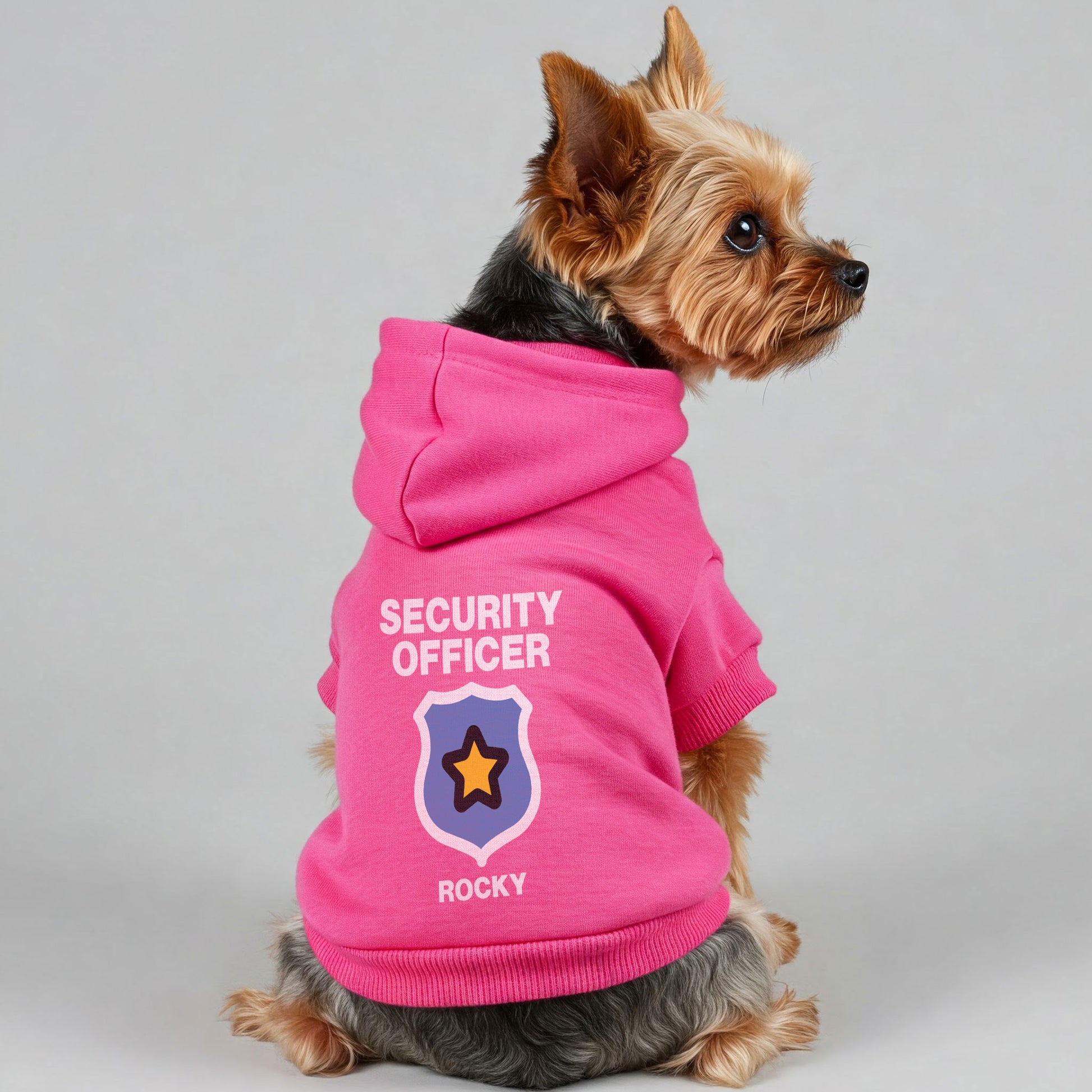 Dog hoodie with name and Security Officer print