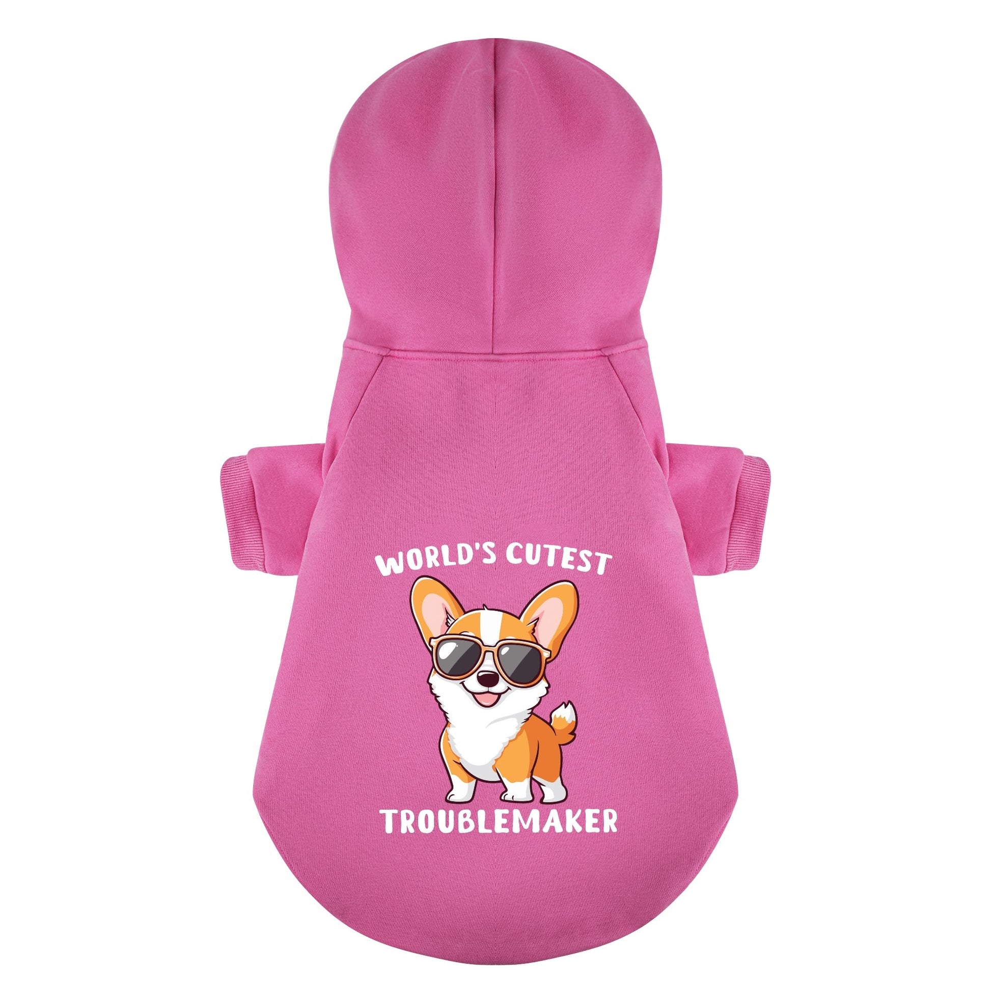 Funny dog hoodie with 'world's cutest troublemaker' print