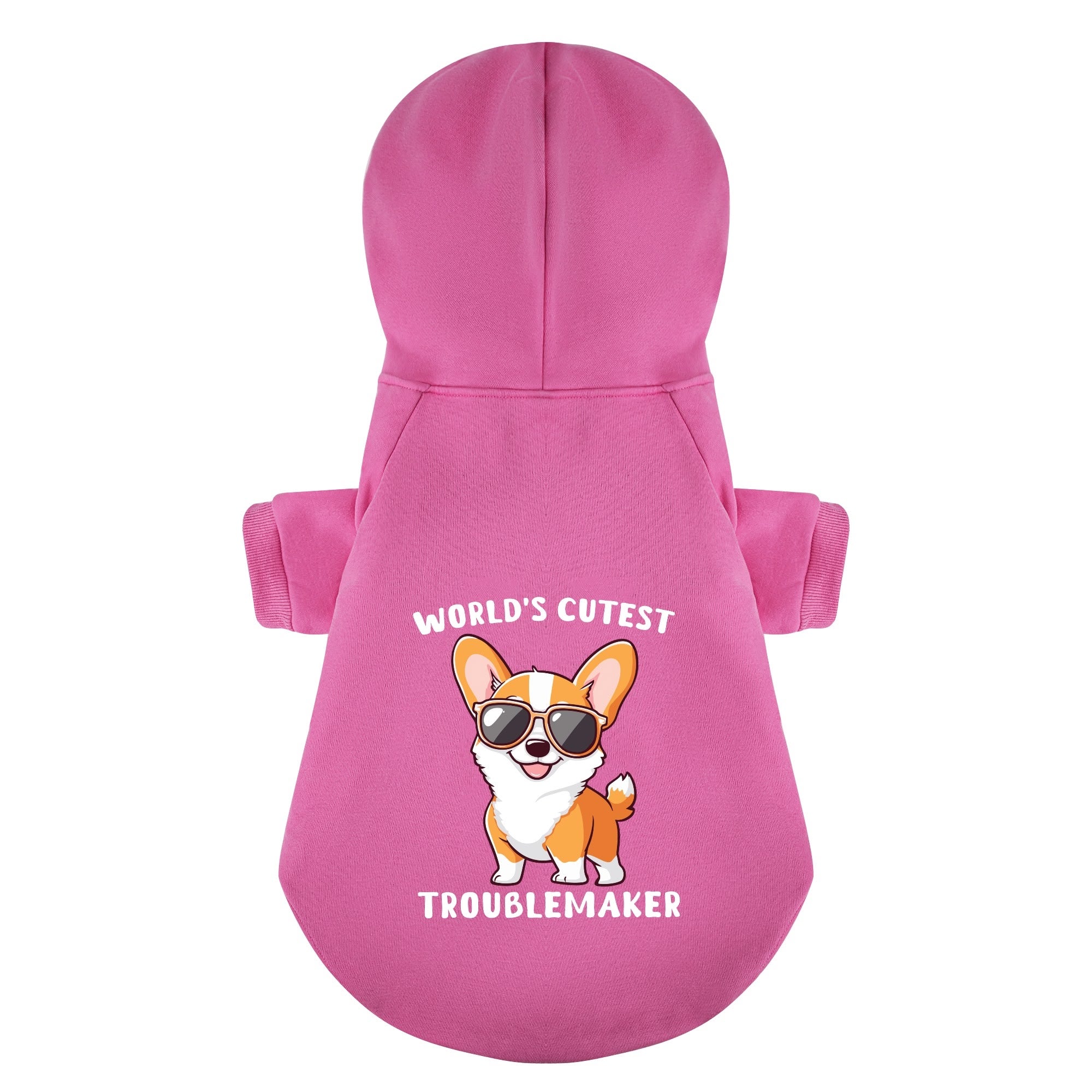 Funny dog hoodie with 'world's cutest troublemaker' print