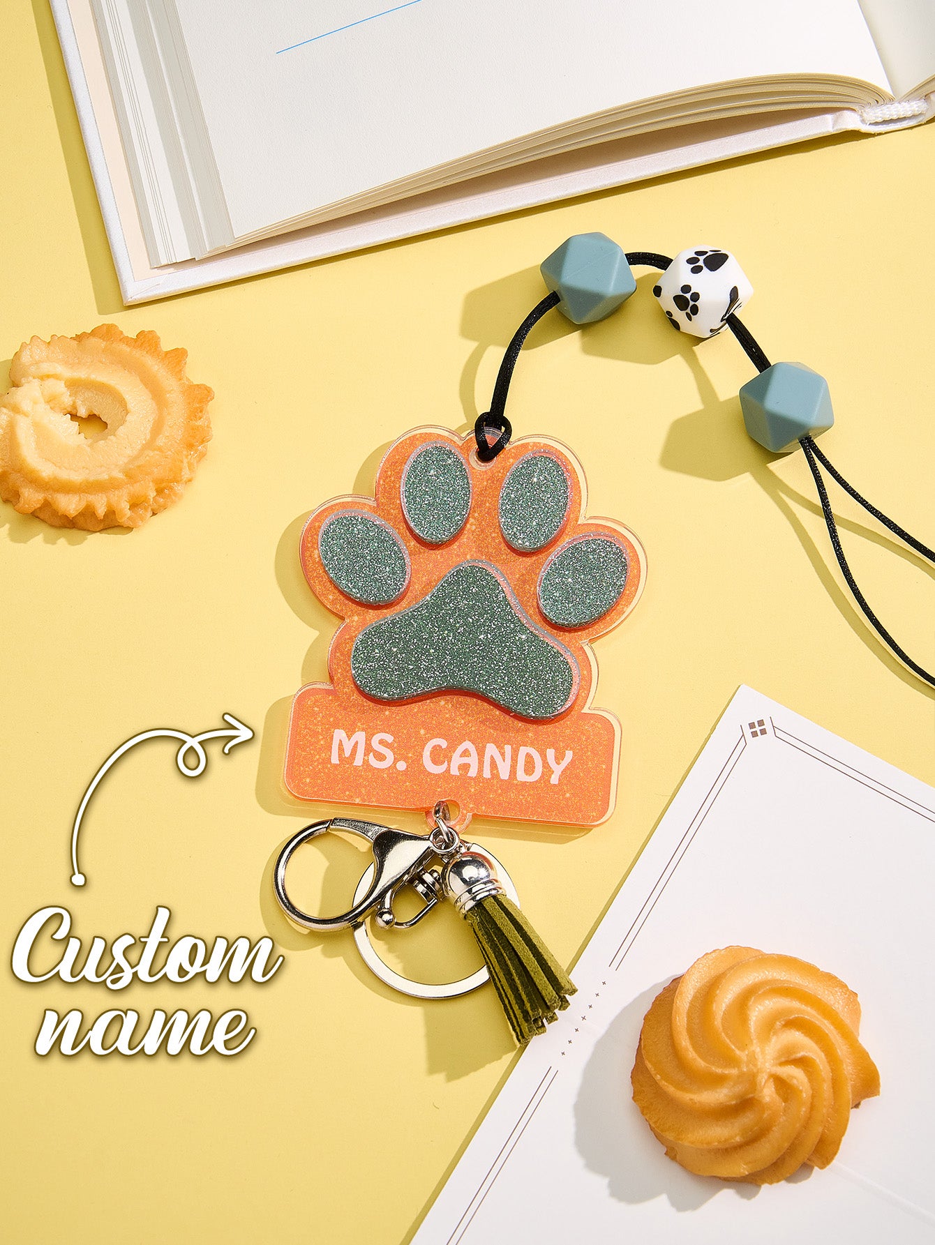 Personalized Dog Paw Glitter ID Badge Lanyard