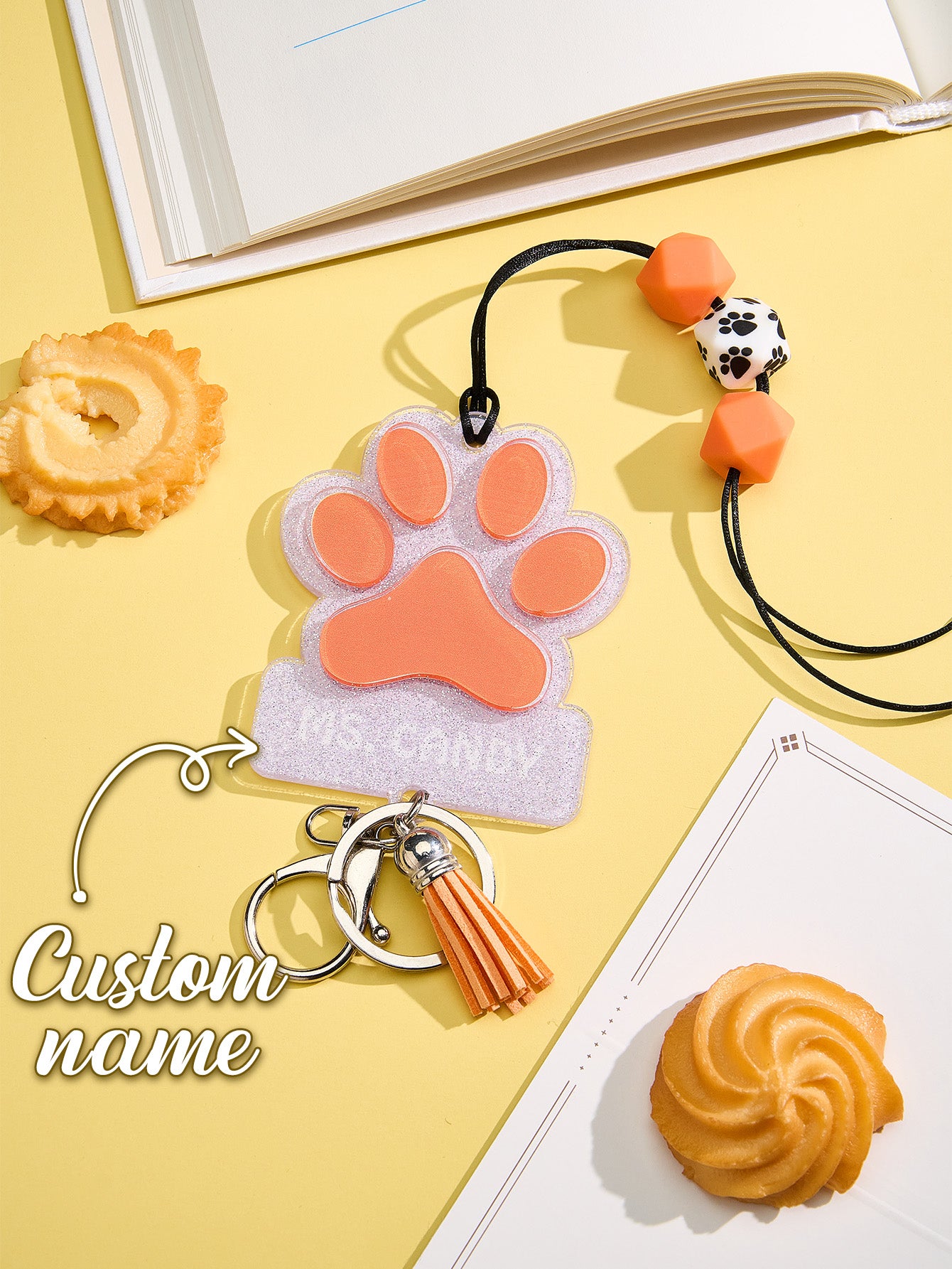 Personalized Dog Paw Glitter ID Badge Lanyard