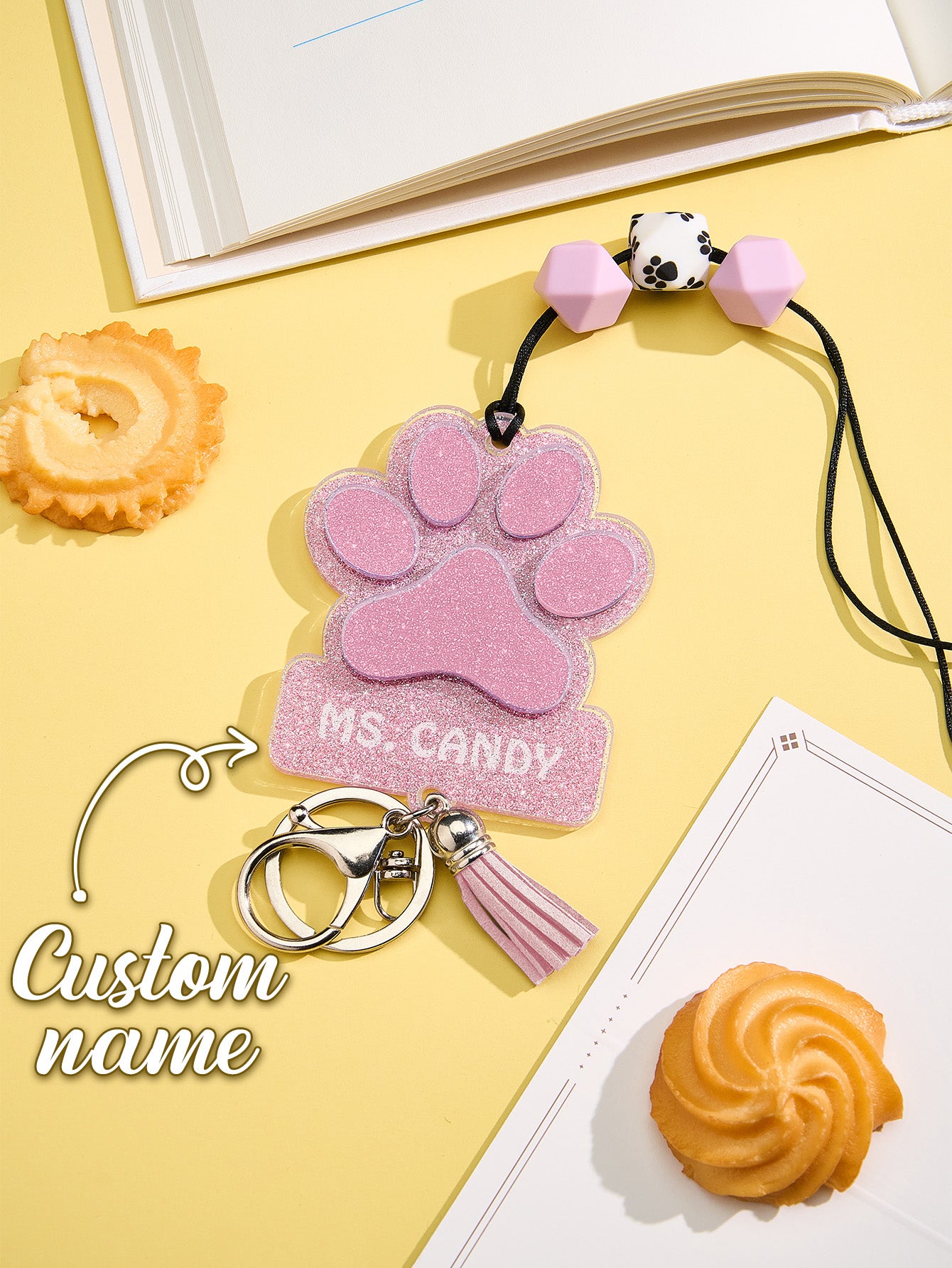 Personalized Dog Paw Glitter ID Badge Lanyard