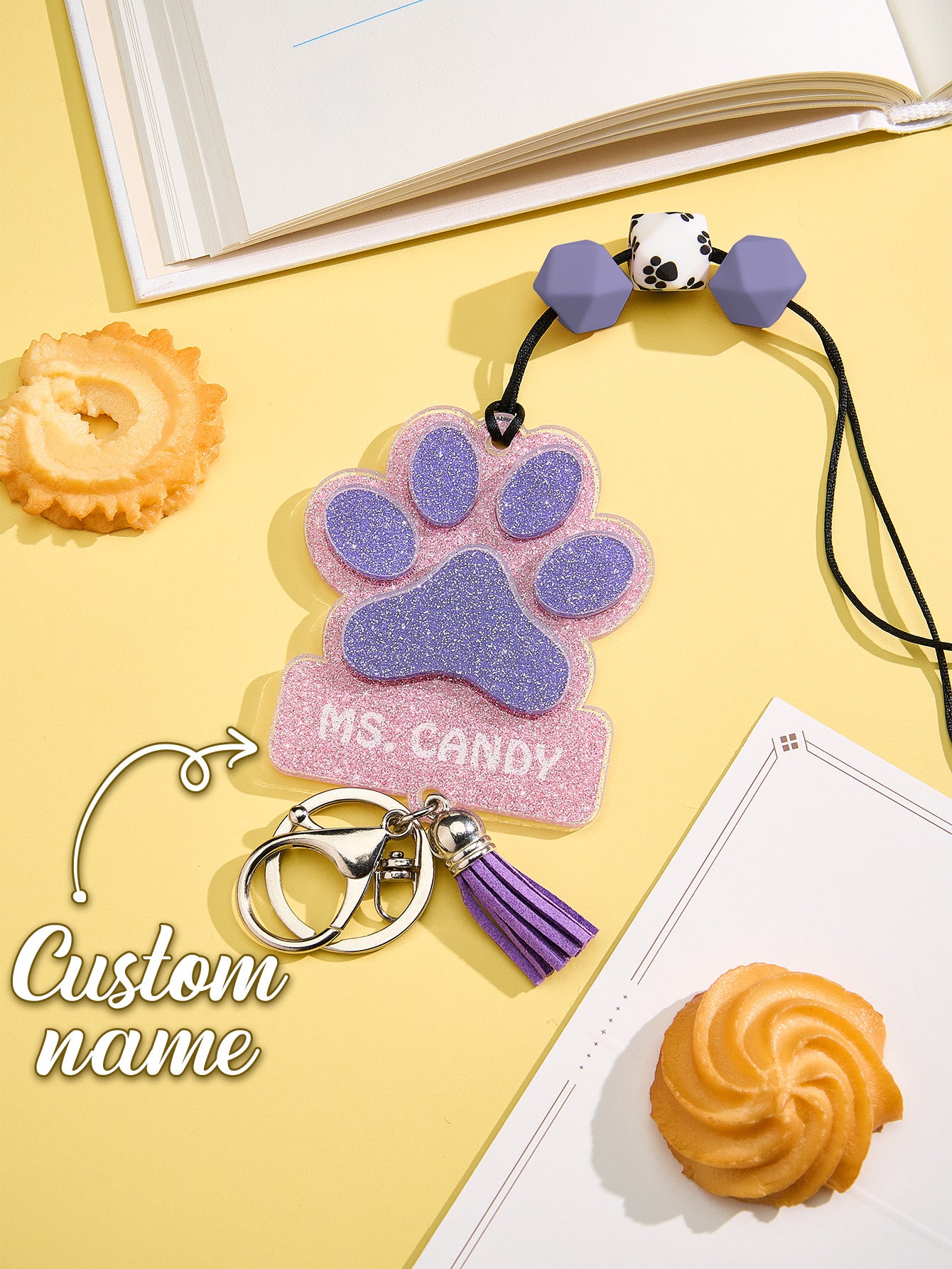 Personalized Dog Paw Glitter ID Badge Lanyard