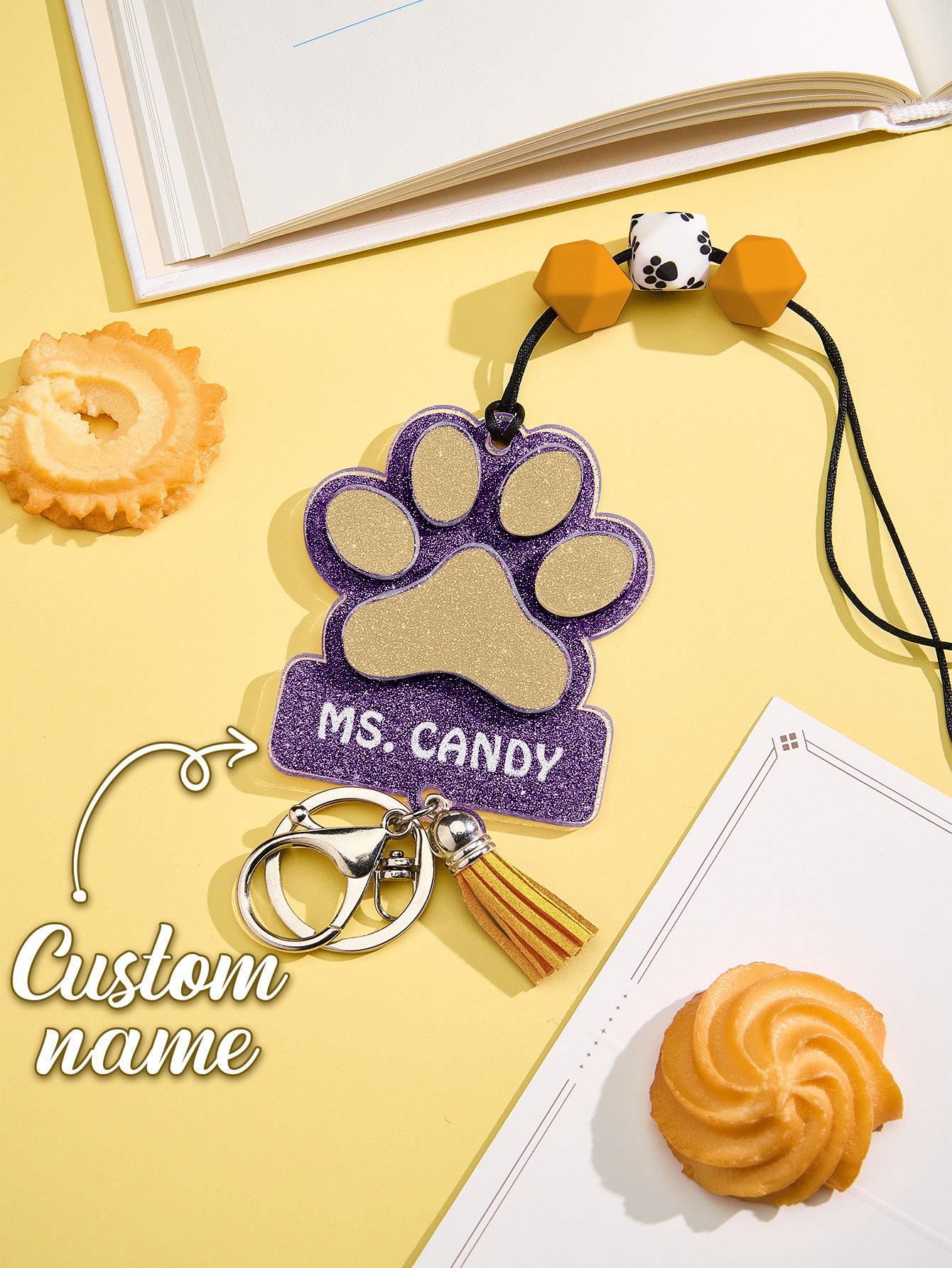 Personalized Dog Paw Glitter ID Badge Lanyard